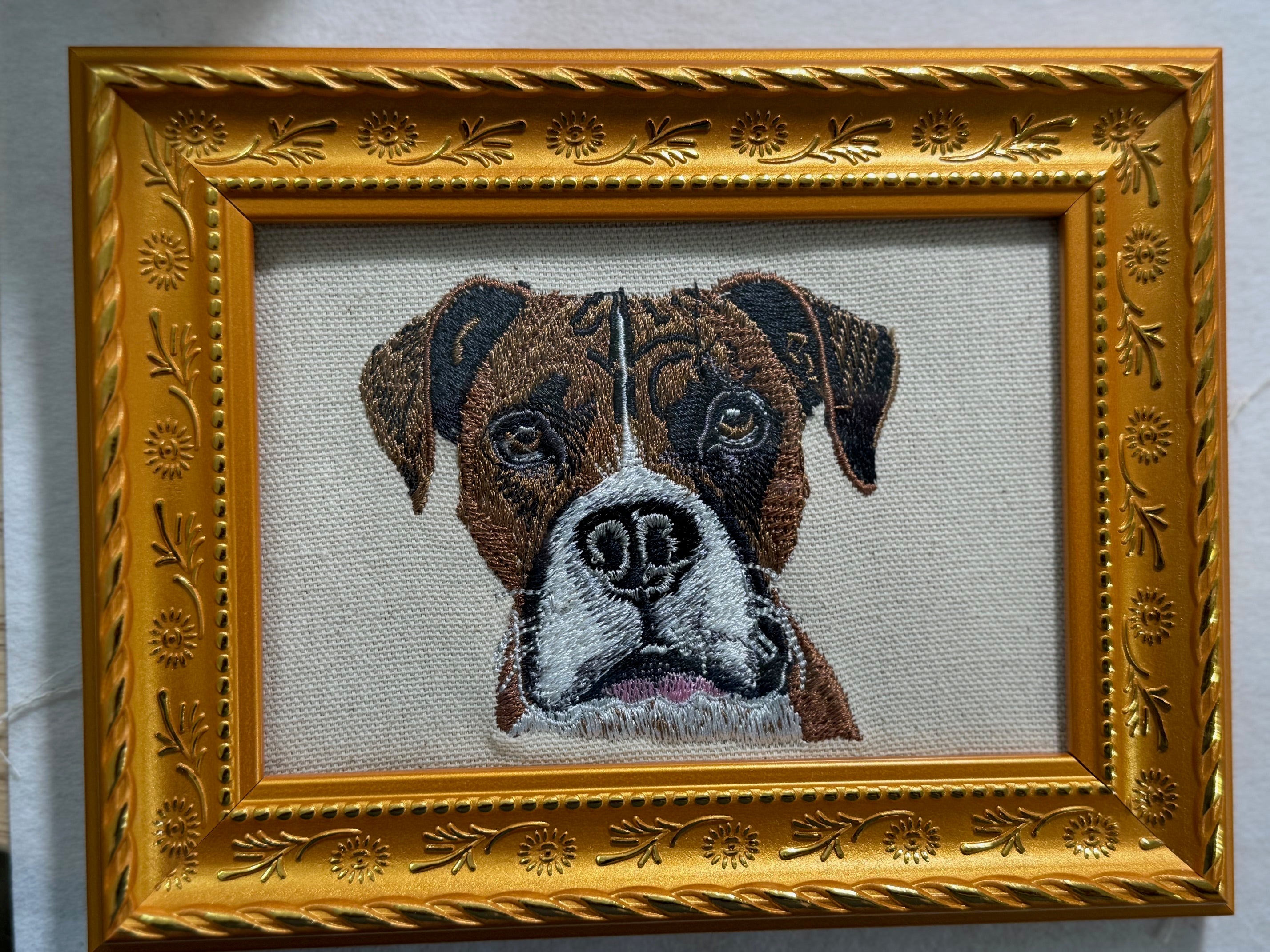 Boxer Dog Machine Embroidered Art | Framed Dog Breed Décor