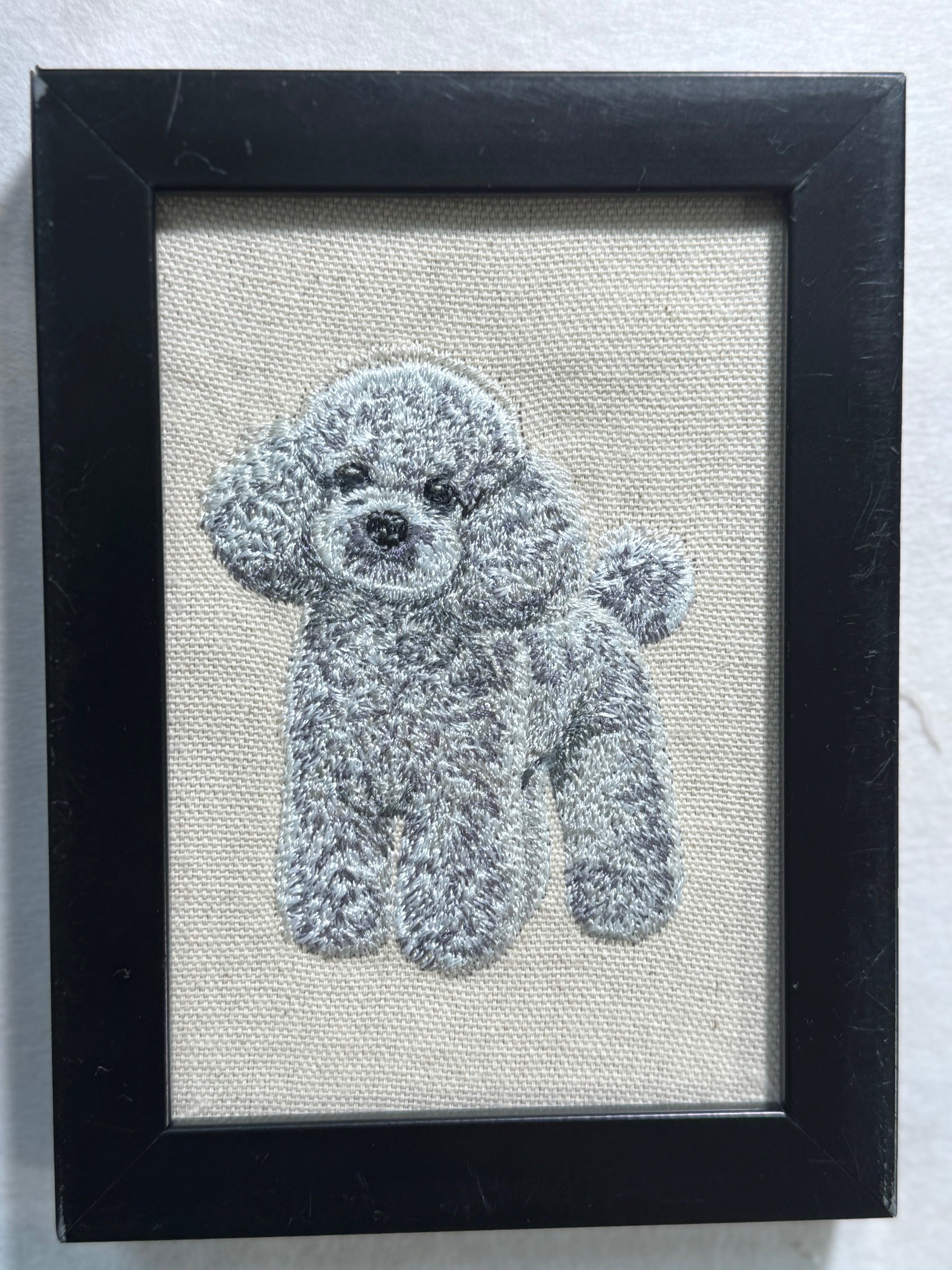 Toy Poodle Machine Embroidered Framed Art | Tabletop Decor