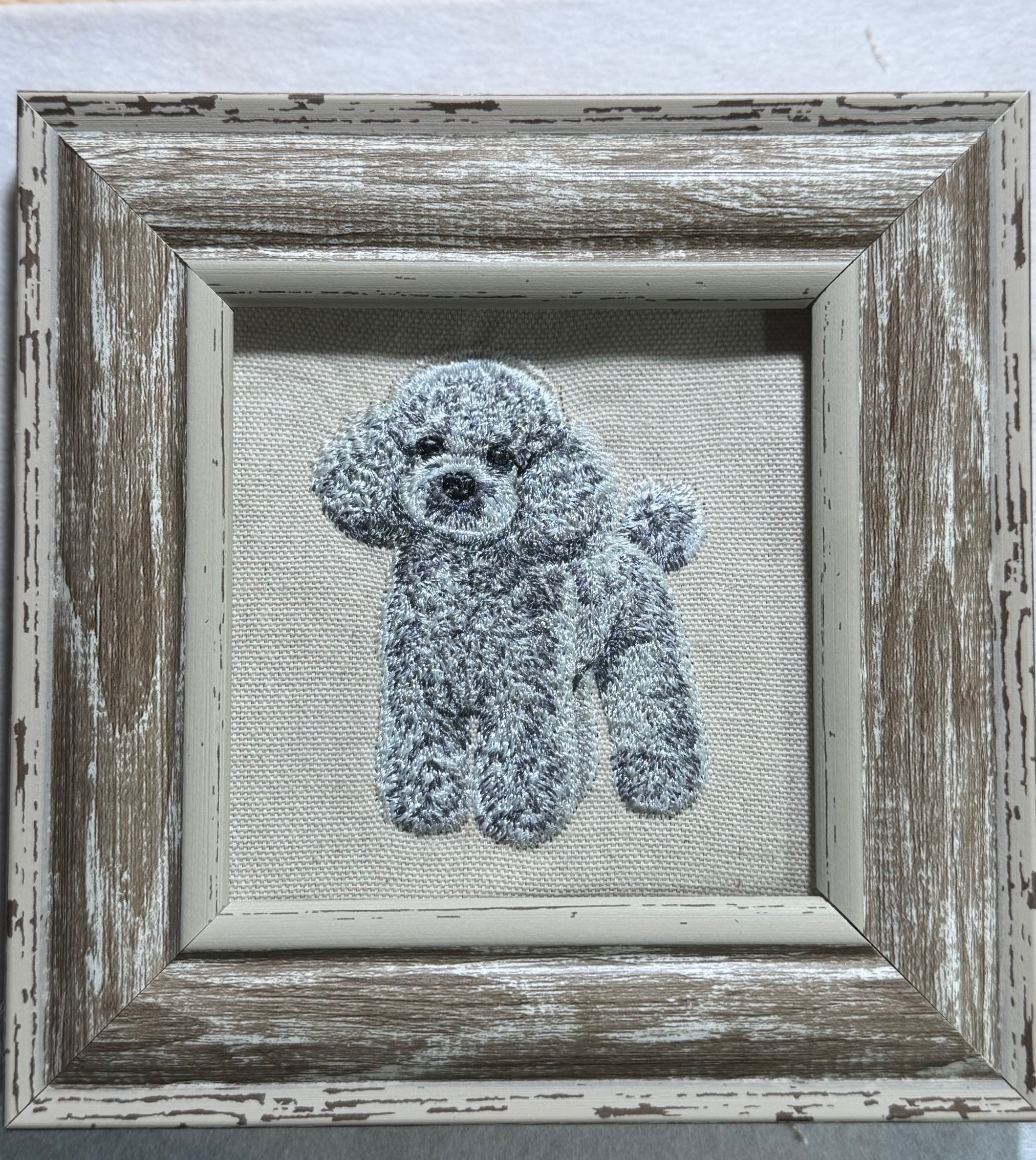 Toy Poodle Machine Embroidered Framed Art | Tabletop Decor