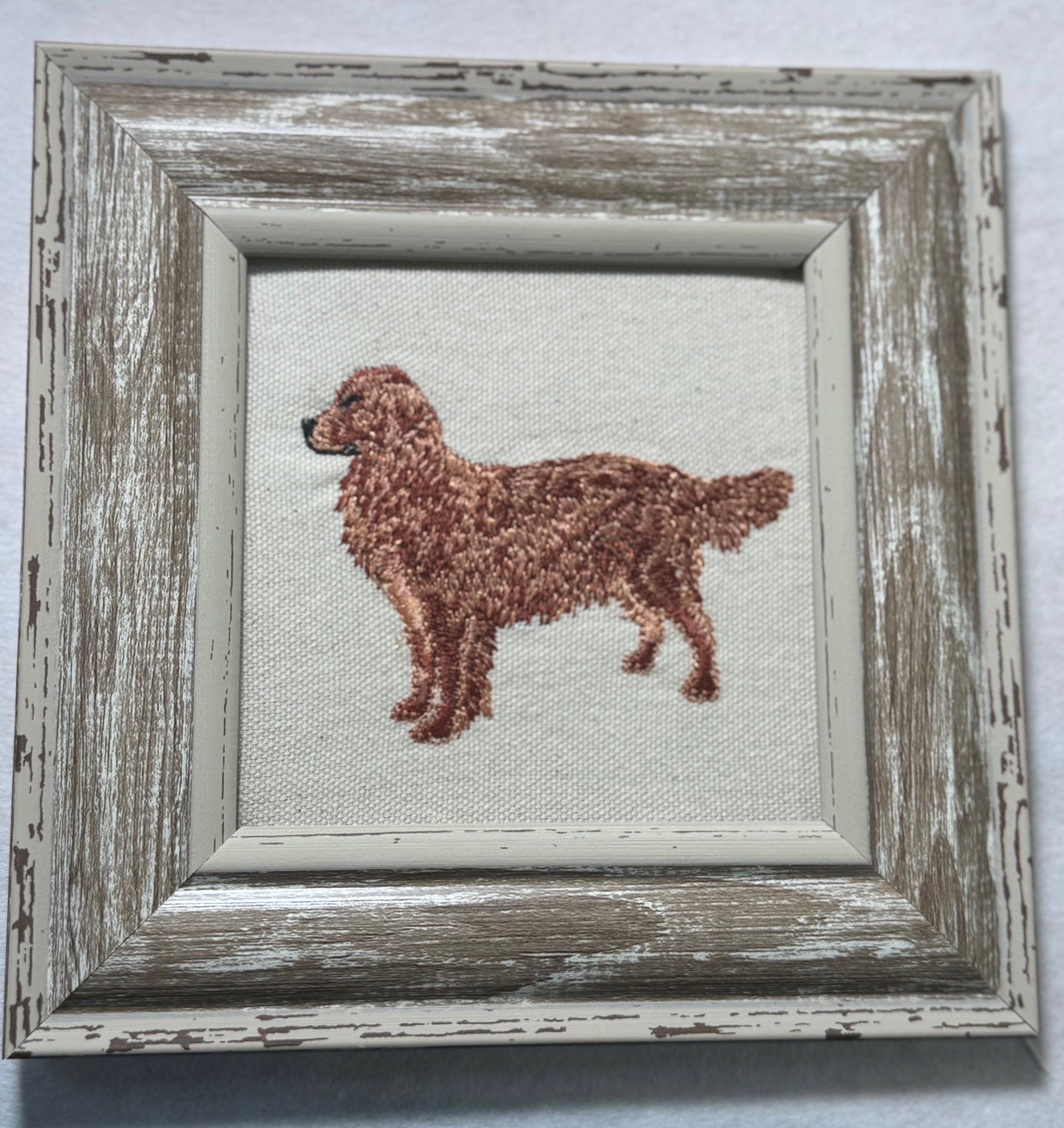 Red Golden Retriever Machine Embroidered Art | Framed Dog Breed Décor