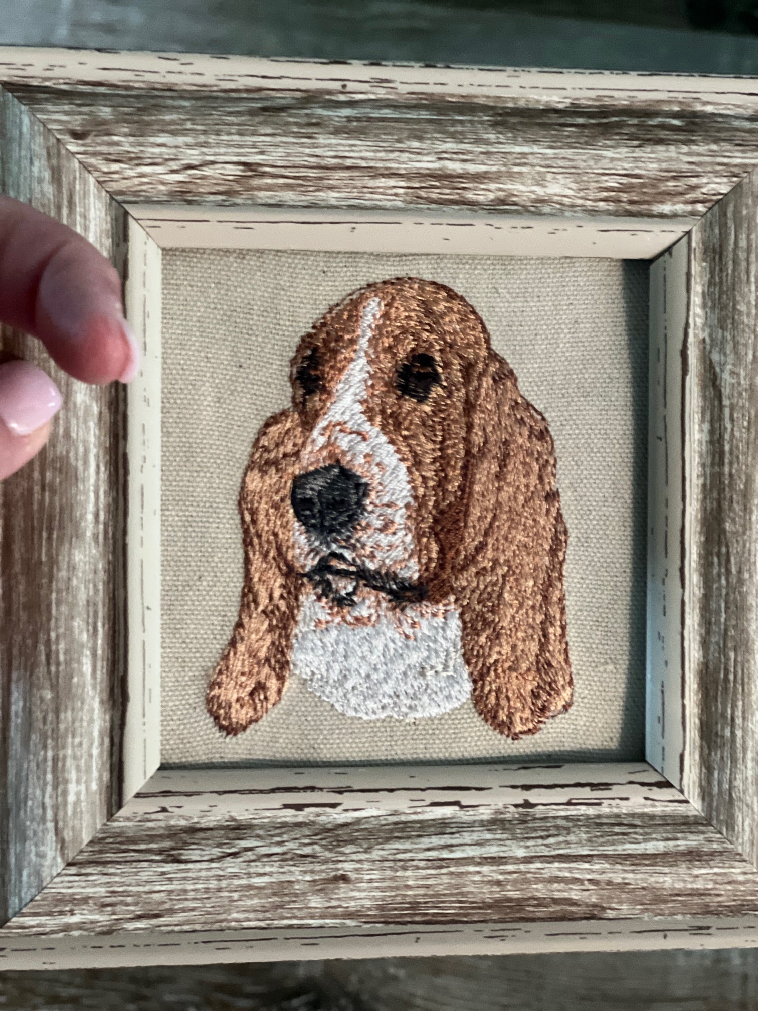 Basset Hound Machine Embroidered Framed Art | Tabletop Decor for Home or Office