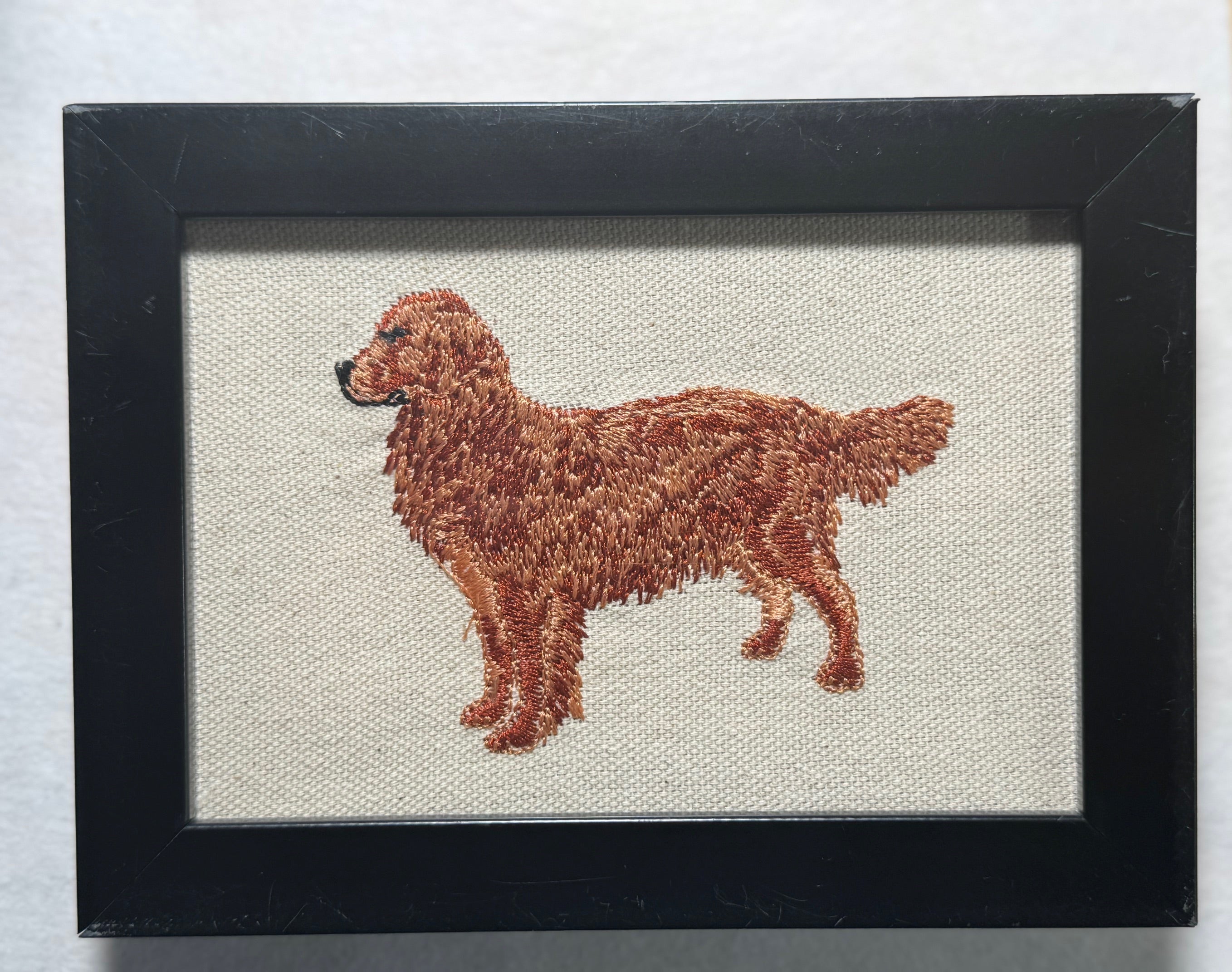 Red Golden Retriever Machine Embroidered Art | Framed Dog Breed Décor