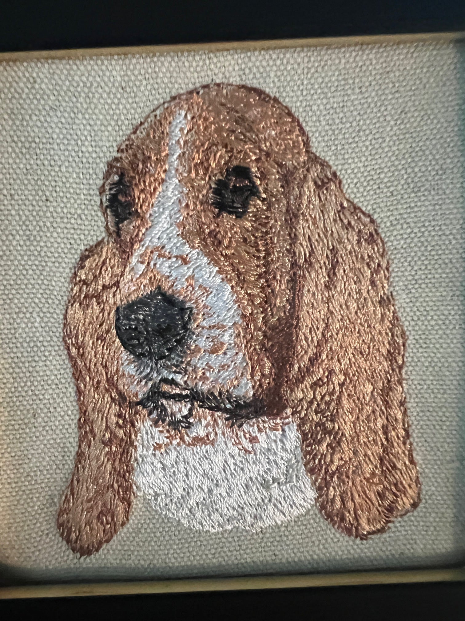 Basset Hound Machine Embroidered Framed Art | Tabletop Decor for Home or Office