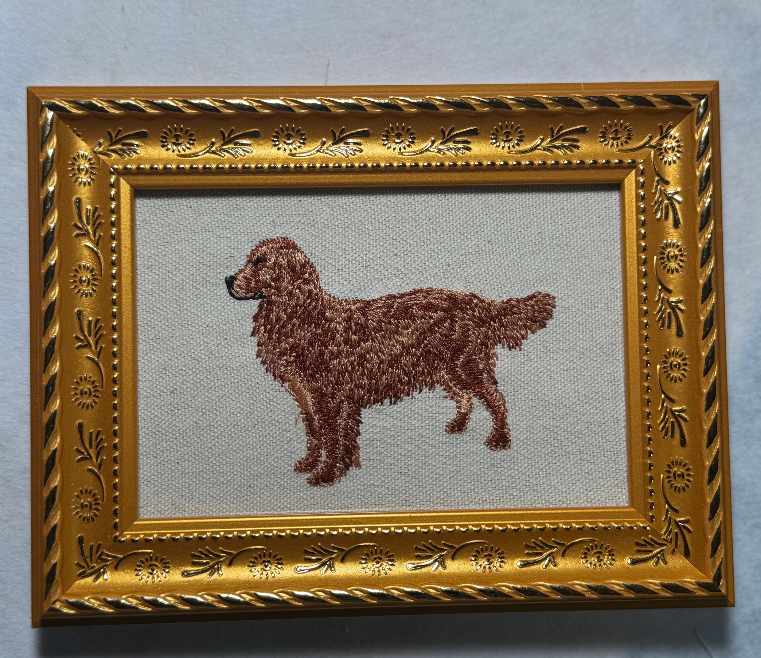 Red Golden Retriever Machine Embroidered Art | Framed Dog Breed Décor