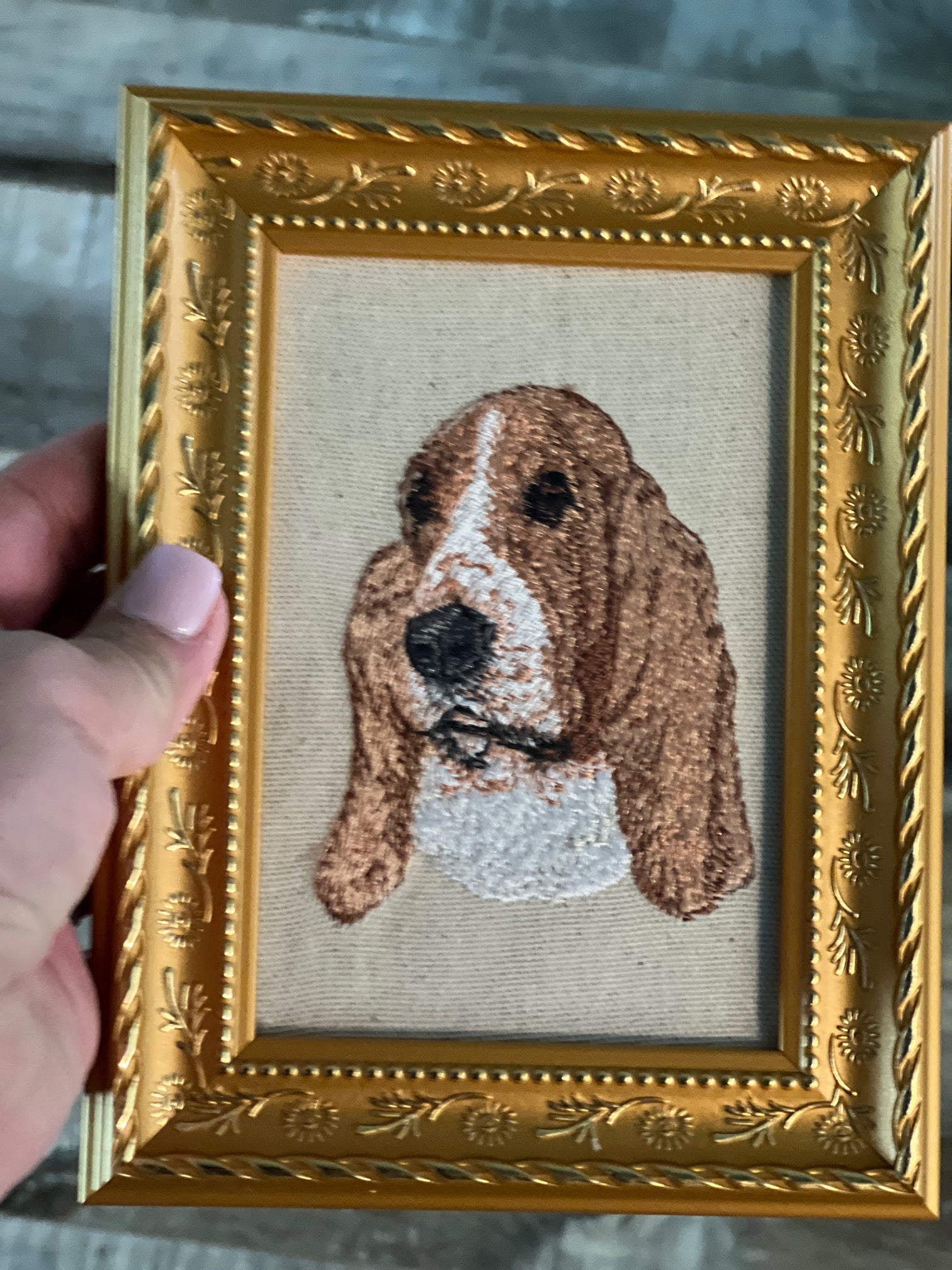 Basset Hound Machine Embroidered Framed Art | Tabletop Decor for Home or Office
