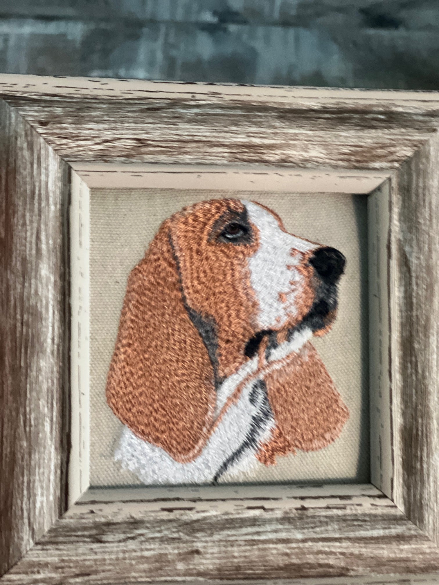 Basset Hound Machine Embroidered Framed Art | Tabletop Decor for Home or Office