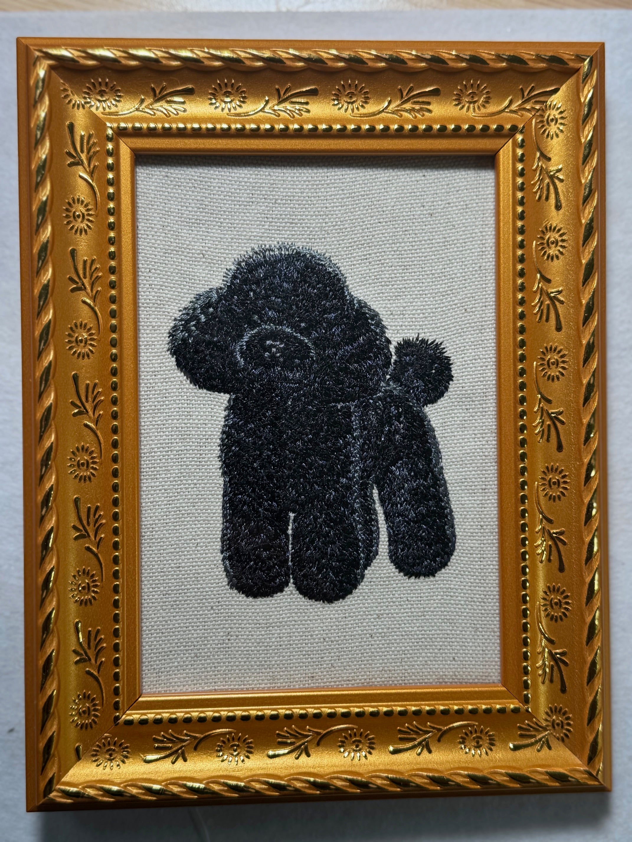 Black Toy Poodle Machine Embroidered Art | Framed Dog Breed Décor