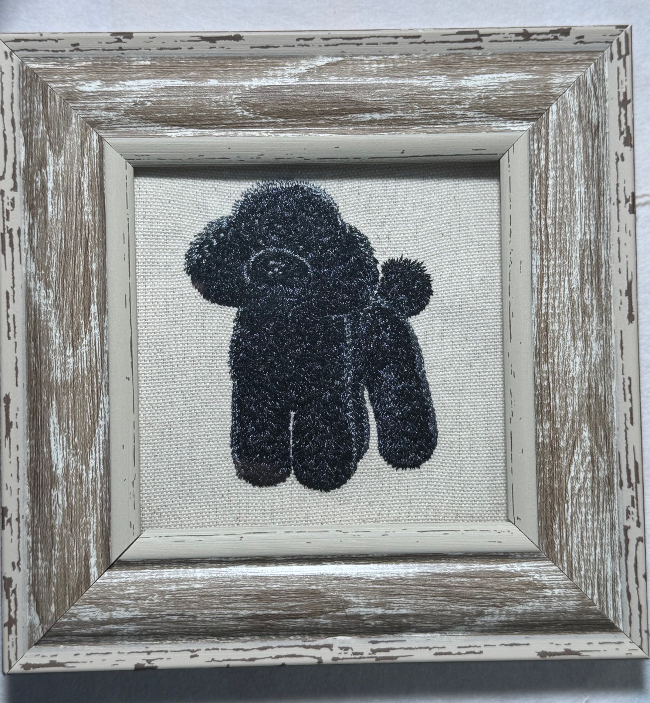 Black Toy Poodle Machine Embroidered Art | Framed Dog Breed Décor
