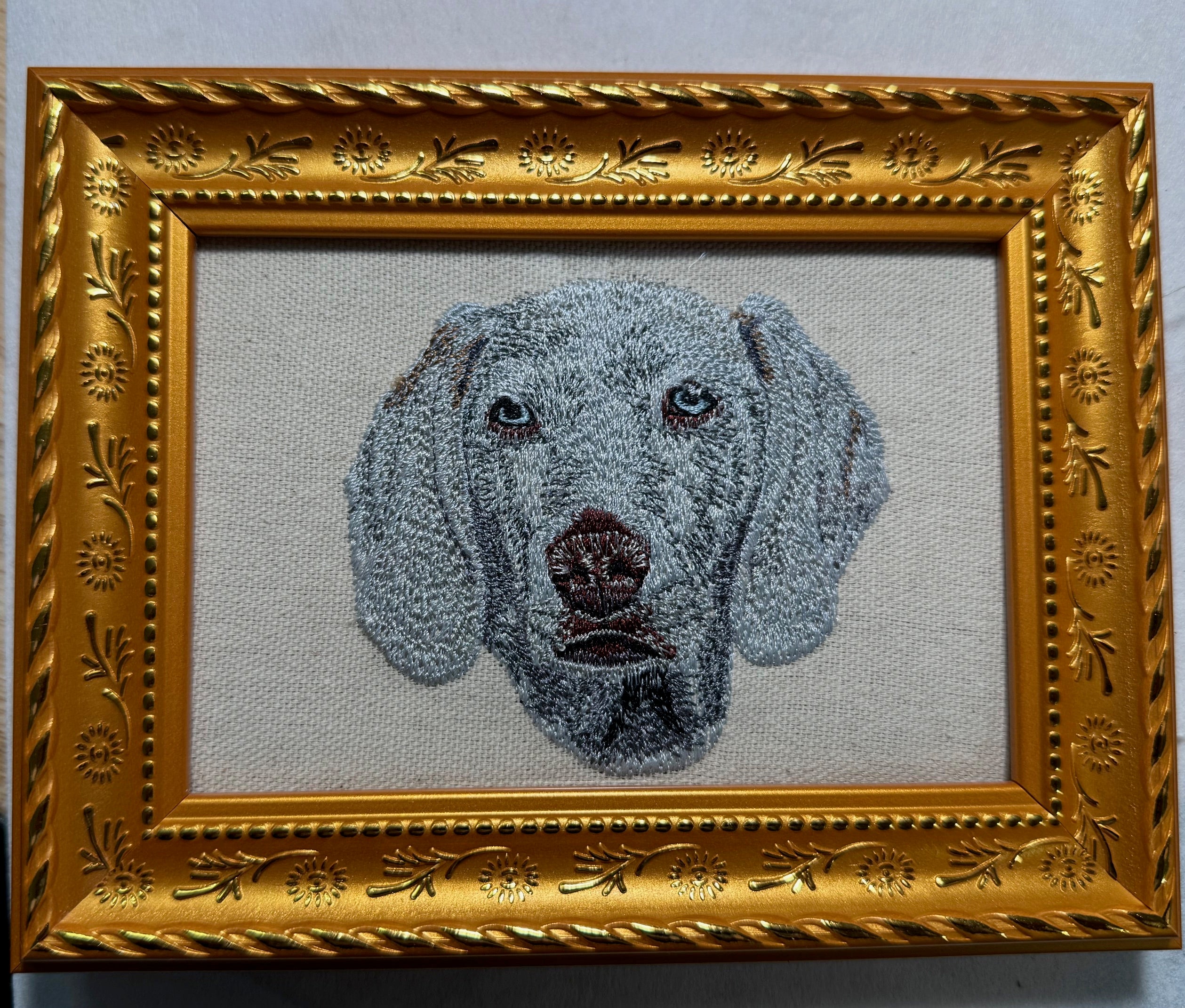 Weimaraner Machine Embroidered Framed Art | Tabletop Decor