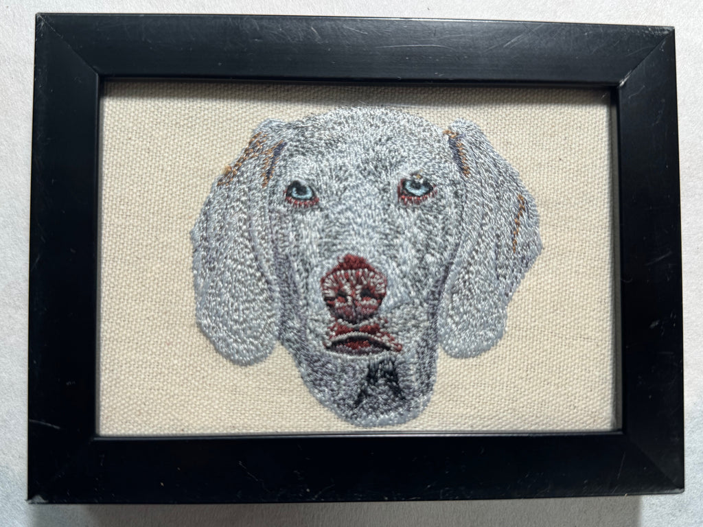 Weimaraner Machine Embroidered Framed Art | Tabletop Decor