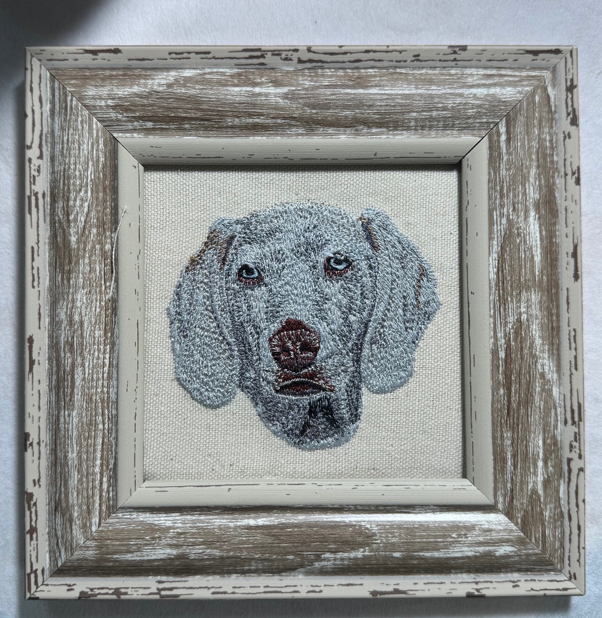 Weimaraner Machine Embroidered Framed Art | Tabletop Decor