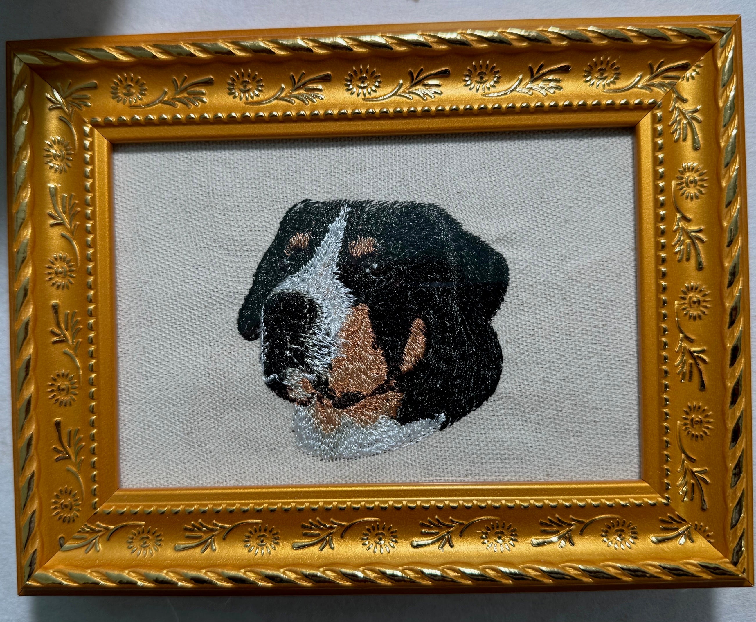 Mountain Dog Machine Embroidered Art | Framed Dog Breed Décor