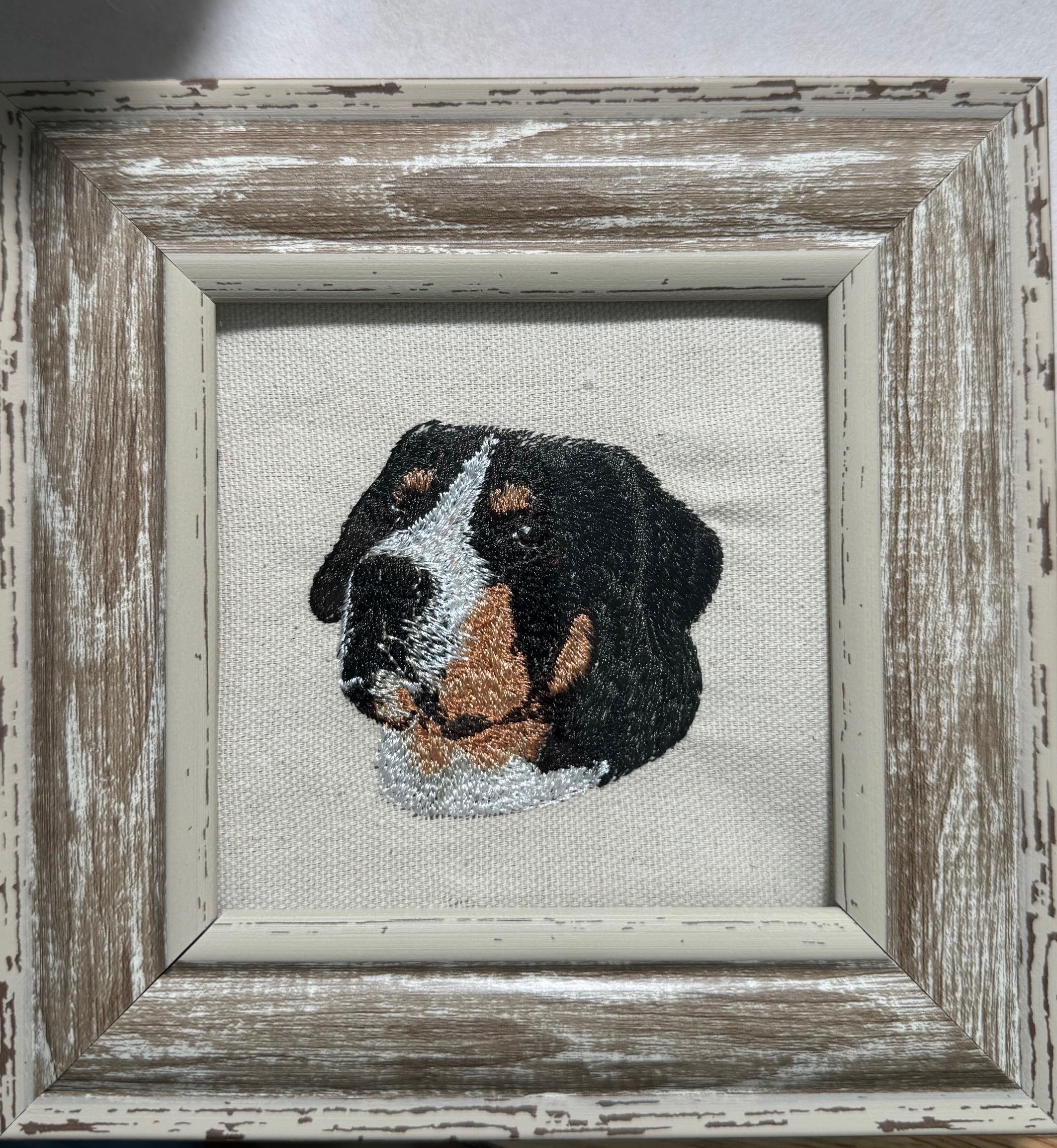 Mountain Dog Machine Embroidered Art | Framed Dog Breed Décor