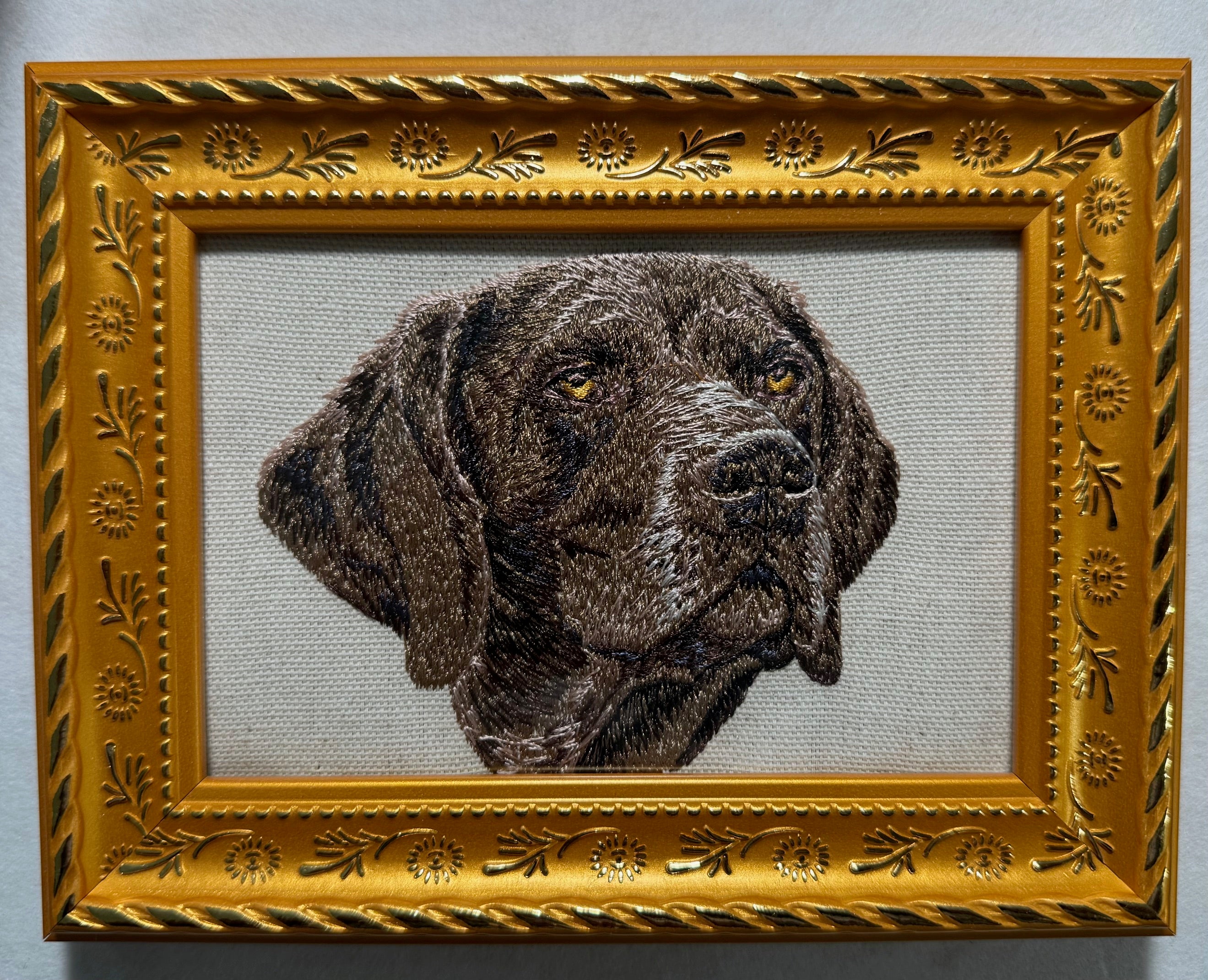 Pointer Machine Embroidered Art | Framed Dog Breed Décor