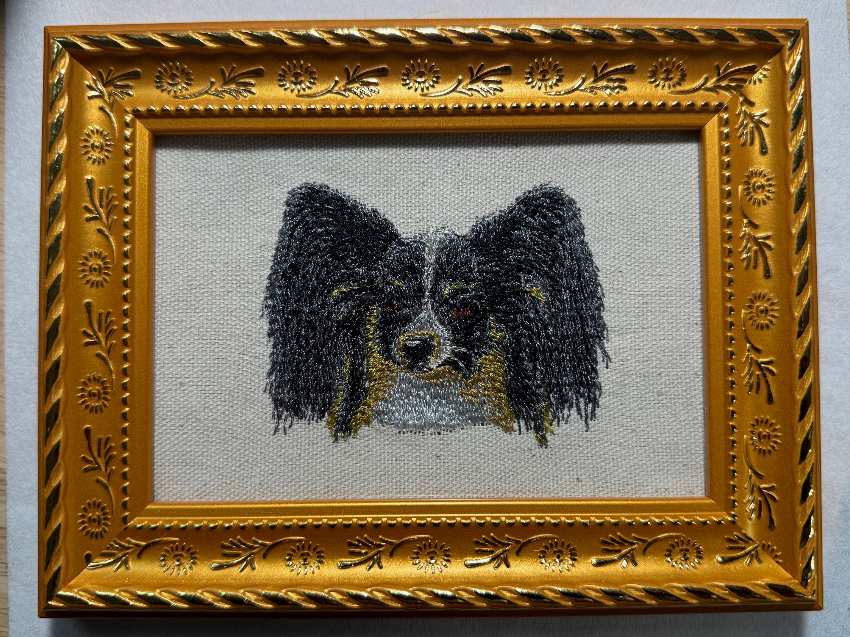 Papillon Machine Embroidered Art | Framed Dog Breed Décor