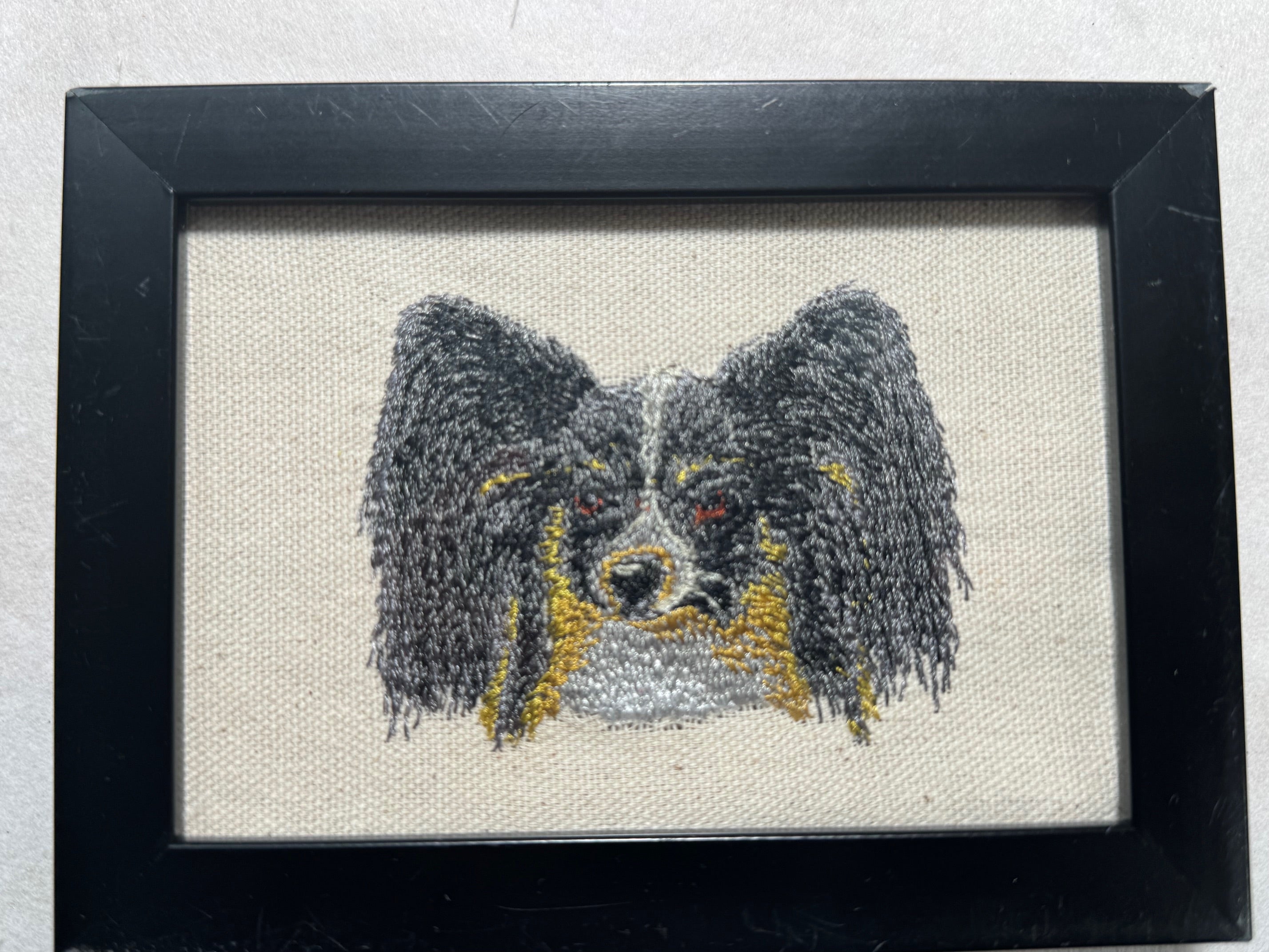 Papillon Machine Embroidered Art | Framed Dog Breed Décor