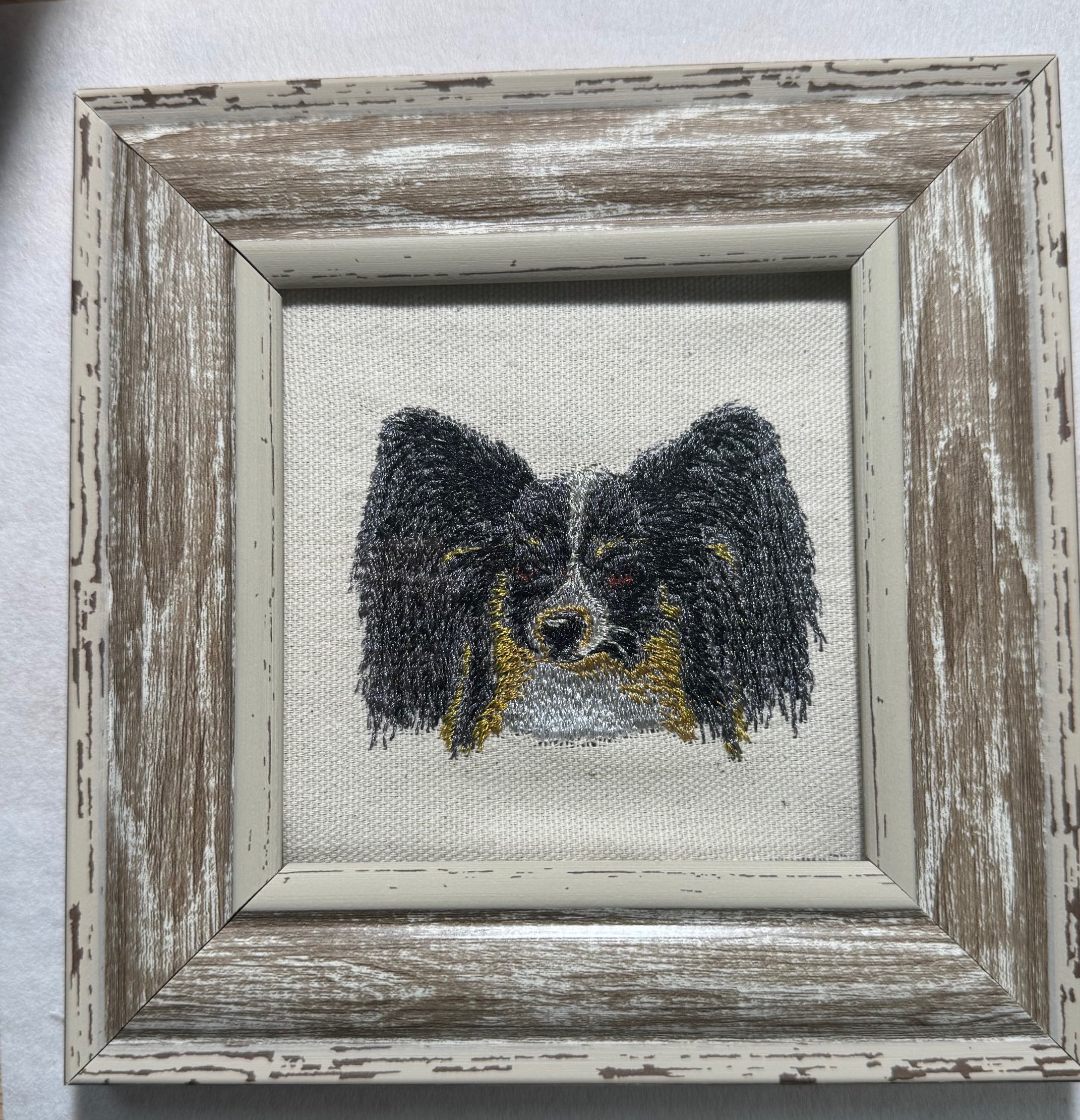 Papillon Machine Embroidered Art | Framed Dog Breed Décor