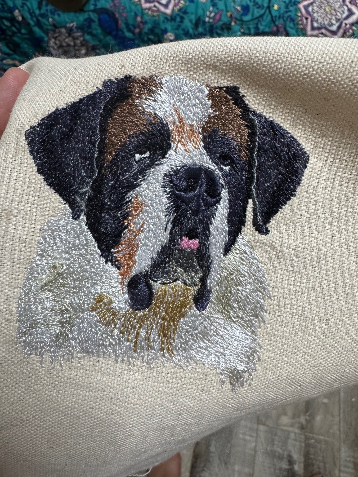 Saint Bernard Machine Embroidered Art | Framed Dog Breed Décor