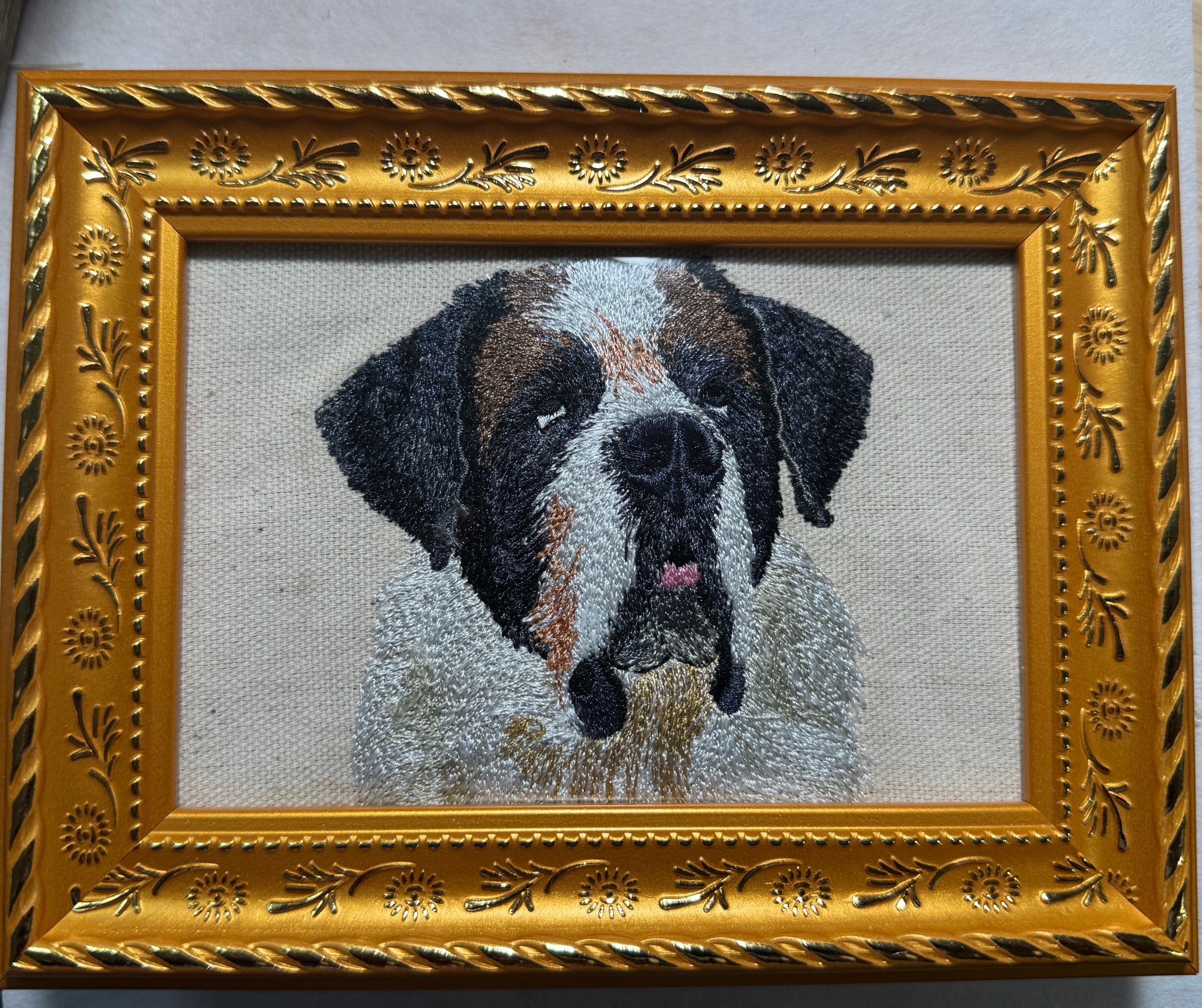 Saint Bernard Machine Embroidered Art | Framed Dog Breed Décor