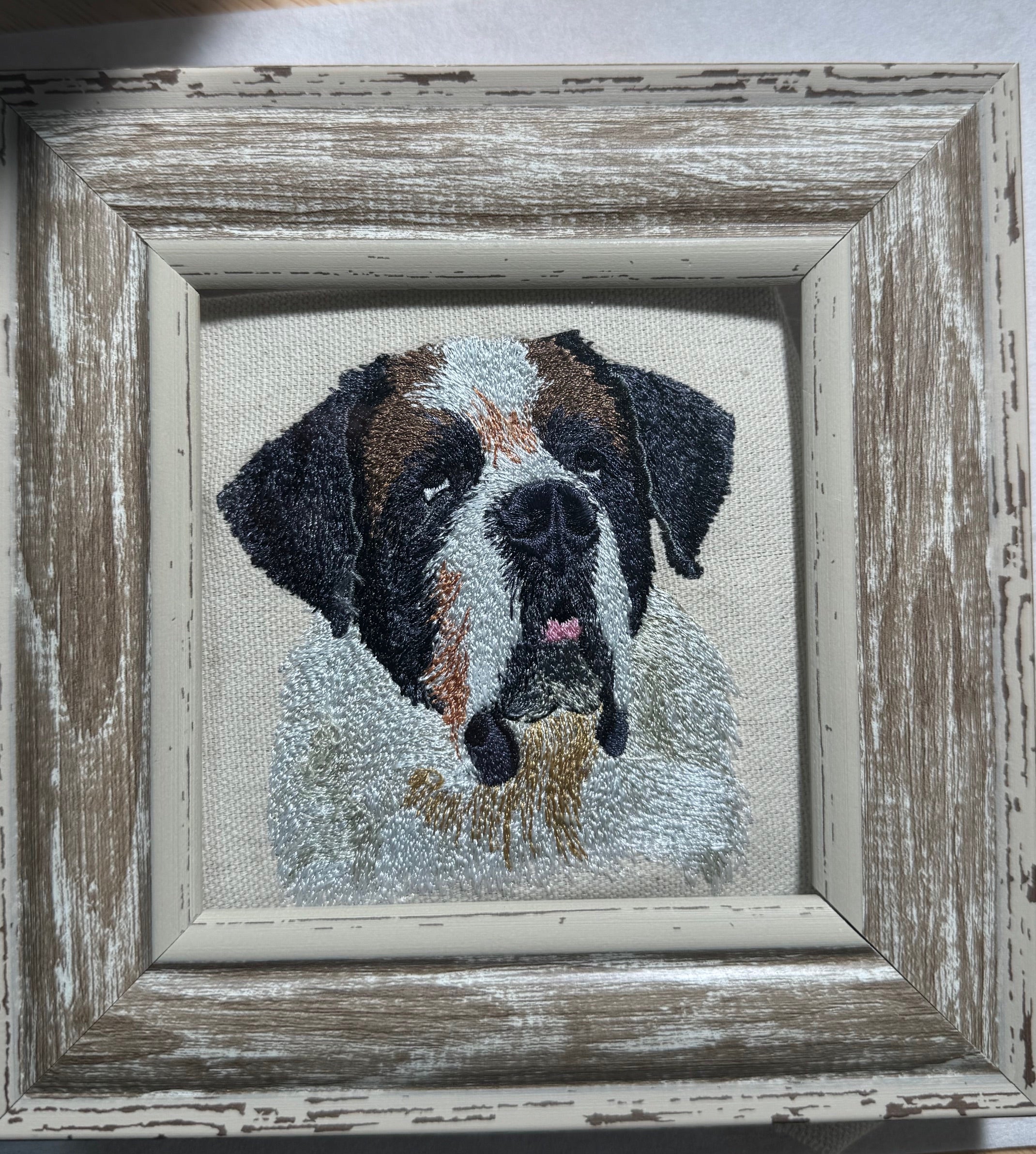 Saint Bernard Machine Embroidered Art | Framed Dog Breed Décor