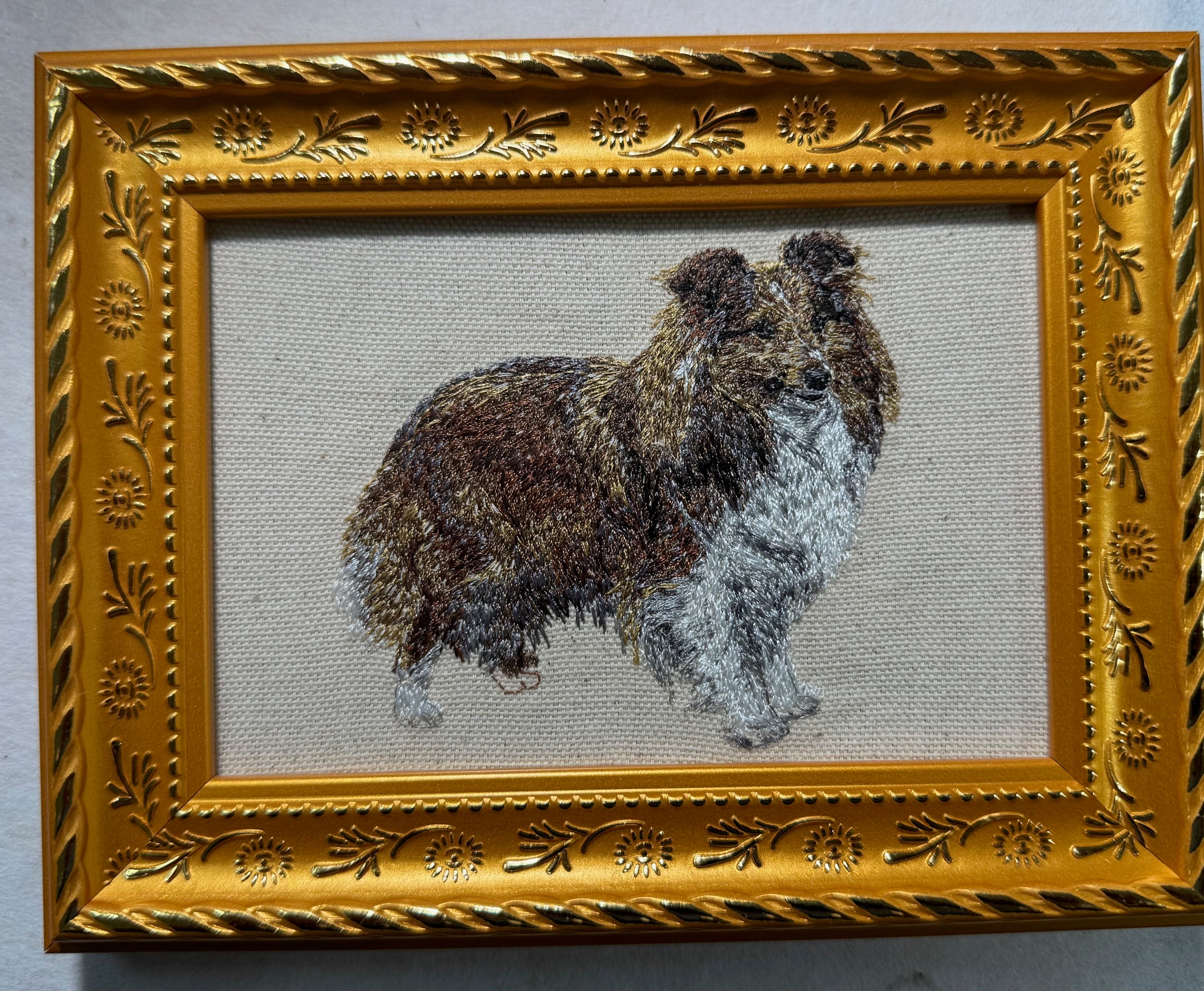 Shetland Sheepdog Machine Embroidered Art | Framed Dog Breed Décor