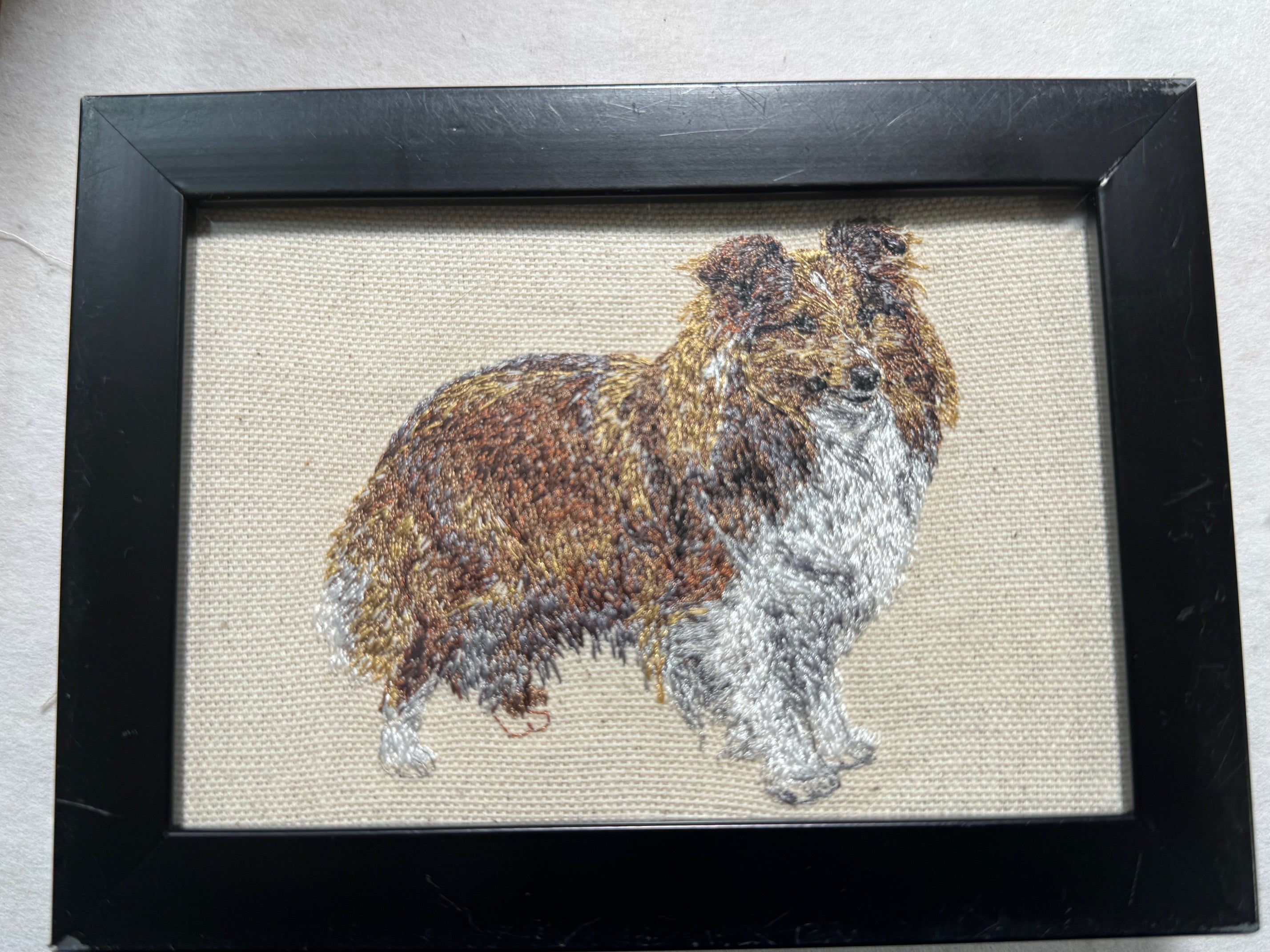 Shetland Sheepdog Machine Embroidered Art | Framed Dog Breed Décor