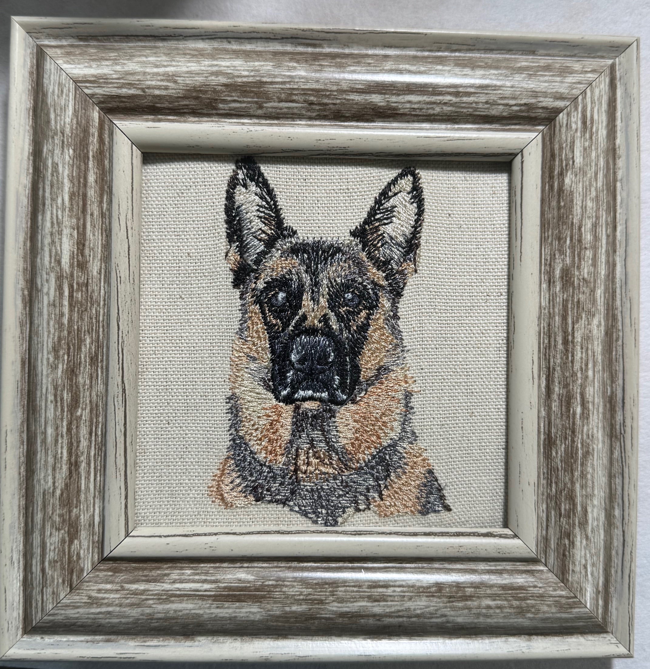German Shepherd Machine Embroidered Art | Framed Dog Breed Décor