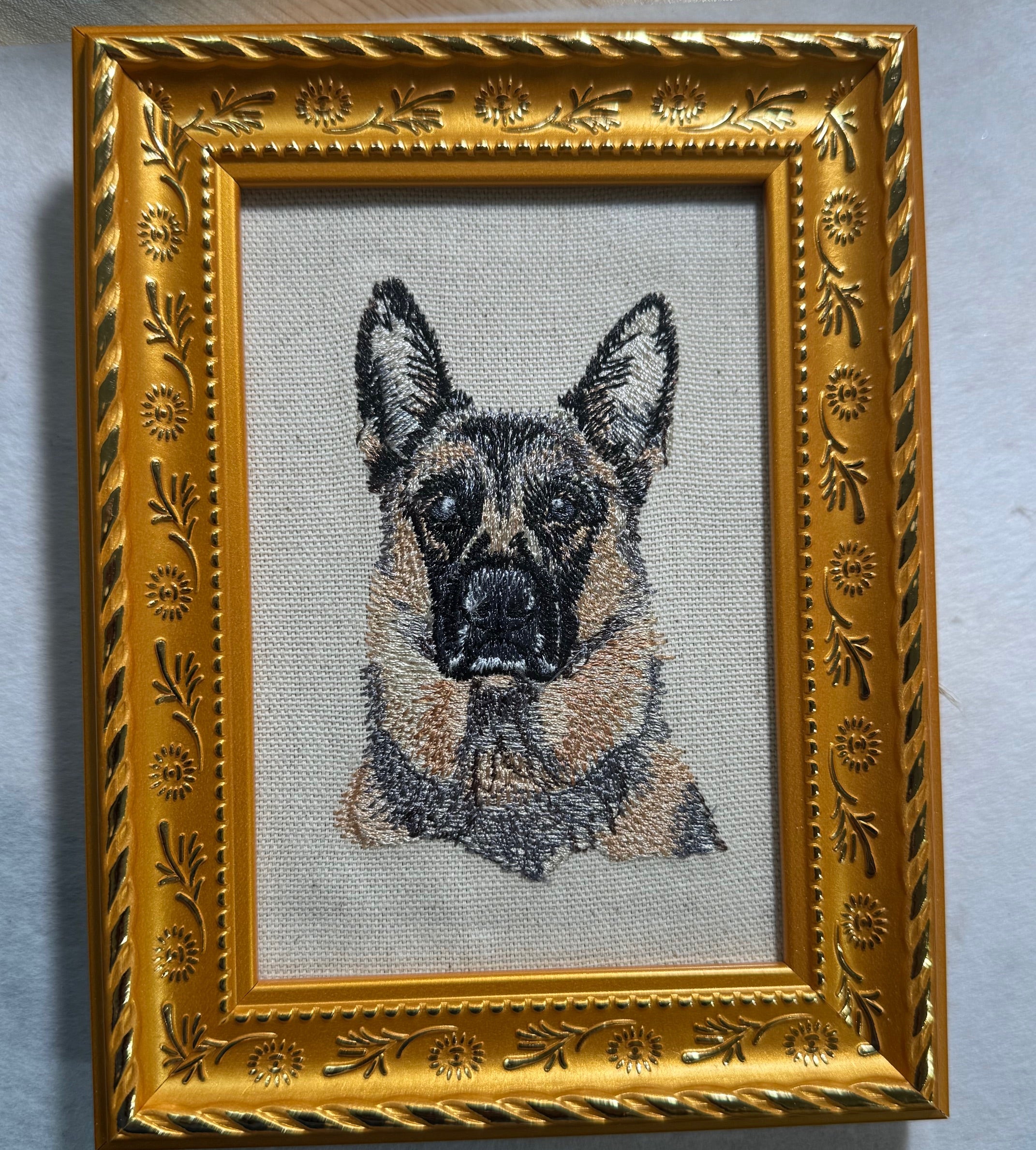 German Shepherd Machine Embroidered Art | Framed Dog Breed Décor