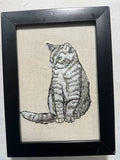 Tabby Cat Machine Embroidered Framed Art | Tabletop Decor