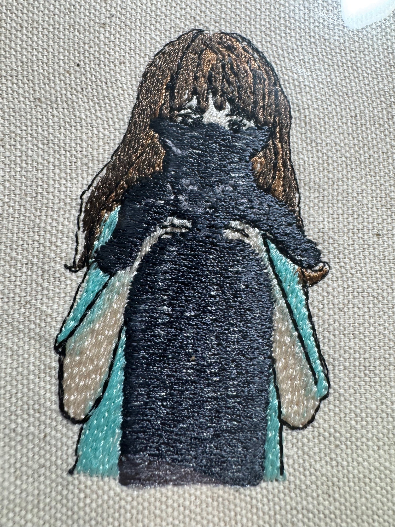 Cat and Girl Machine Embroidered Framed Art | Tabletop Decor