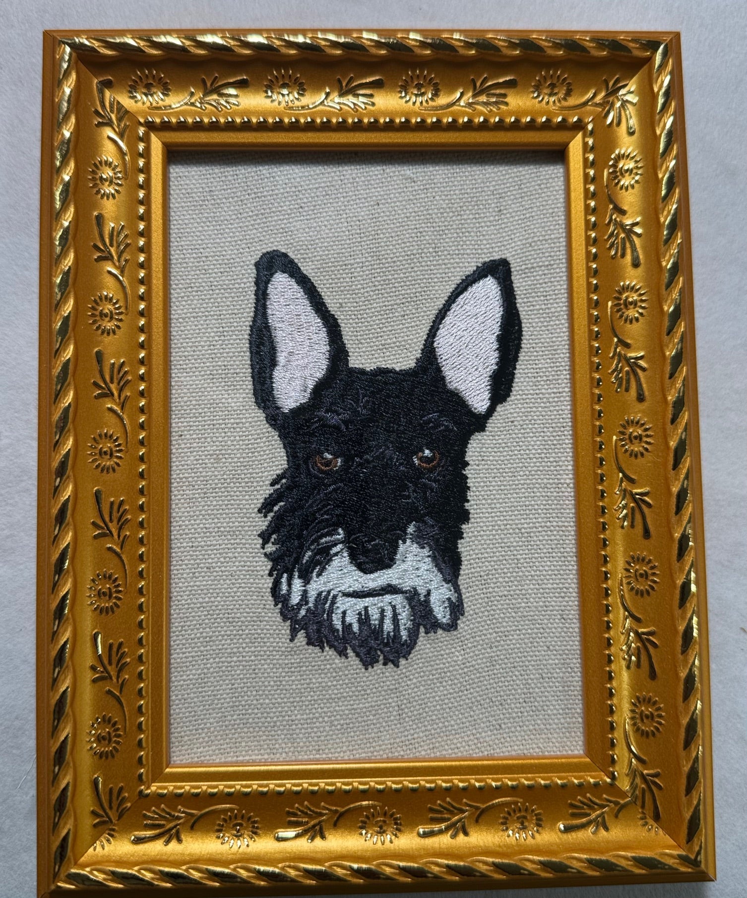 Schnauzer Machine Embroidered Art No. 3 | Framed Dog Breed Décor