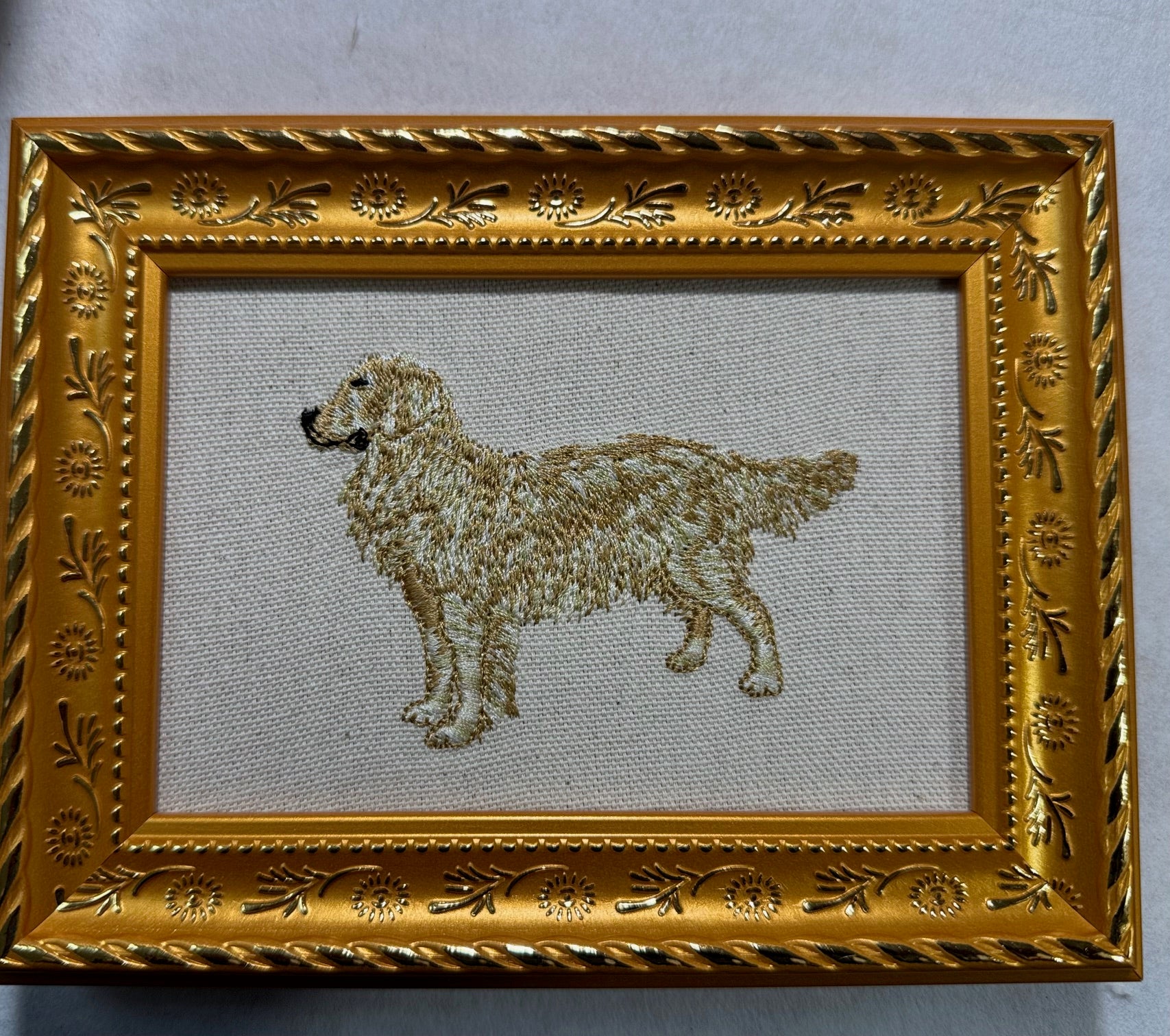 Golden Retriever Machine Embroidered & Framed Art | Tabletop Decor