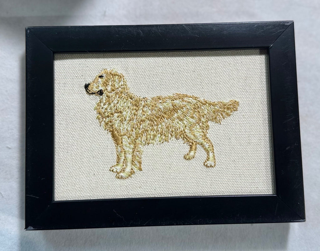 Golden Retriever Machine Embroidered & Framed Art | Tabletop Decor