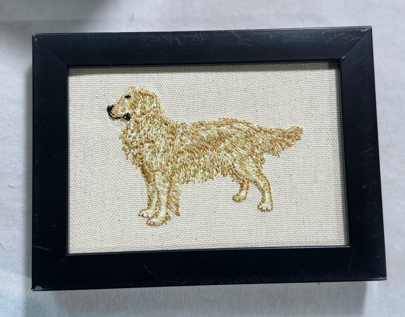Golden Retriever Machine Embroidered & Framed Art | Tabletop Decor