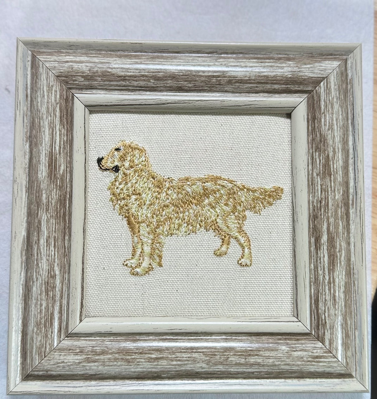 Golden Retriever Machine Embroidered & Framed Art | Tabletop Decor