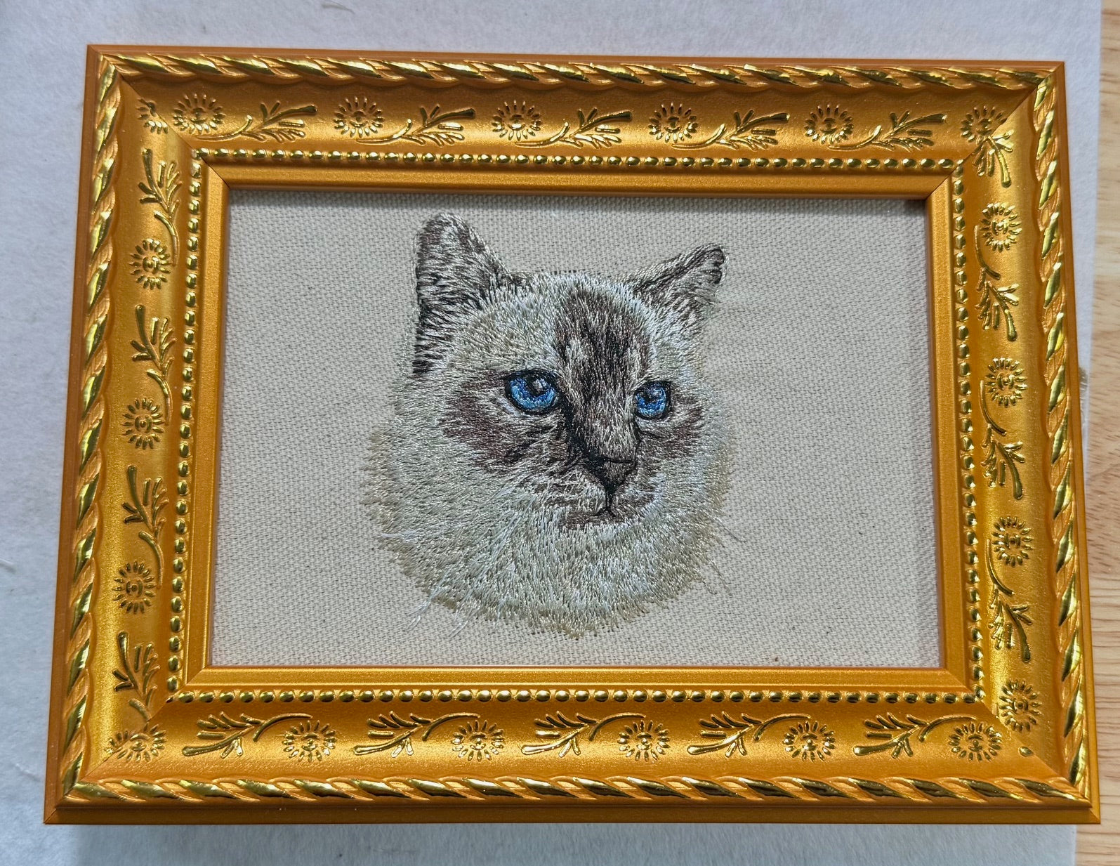 Birman Cat Machine Embroidered Art | Framed Cat Breed Décor