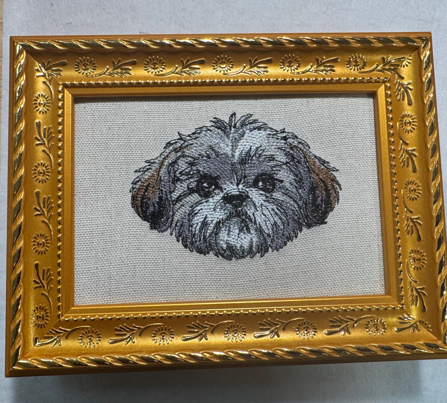 Shih Tzu Machine Embroidered Art | Framed Dog Breed Décor