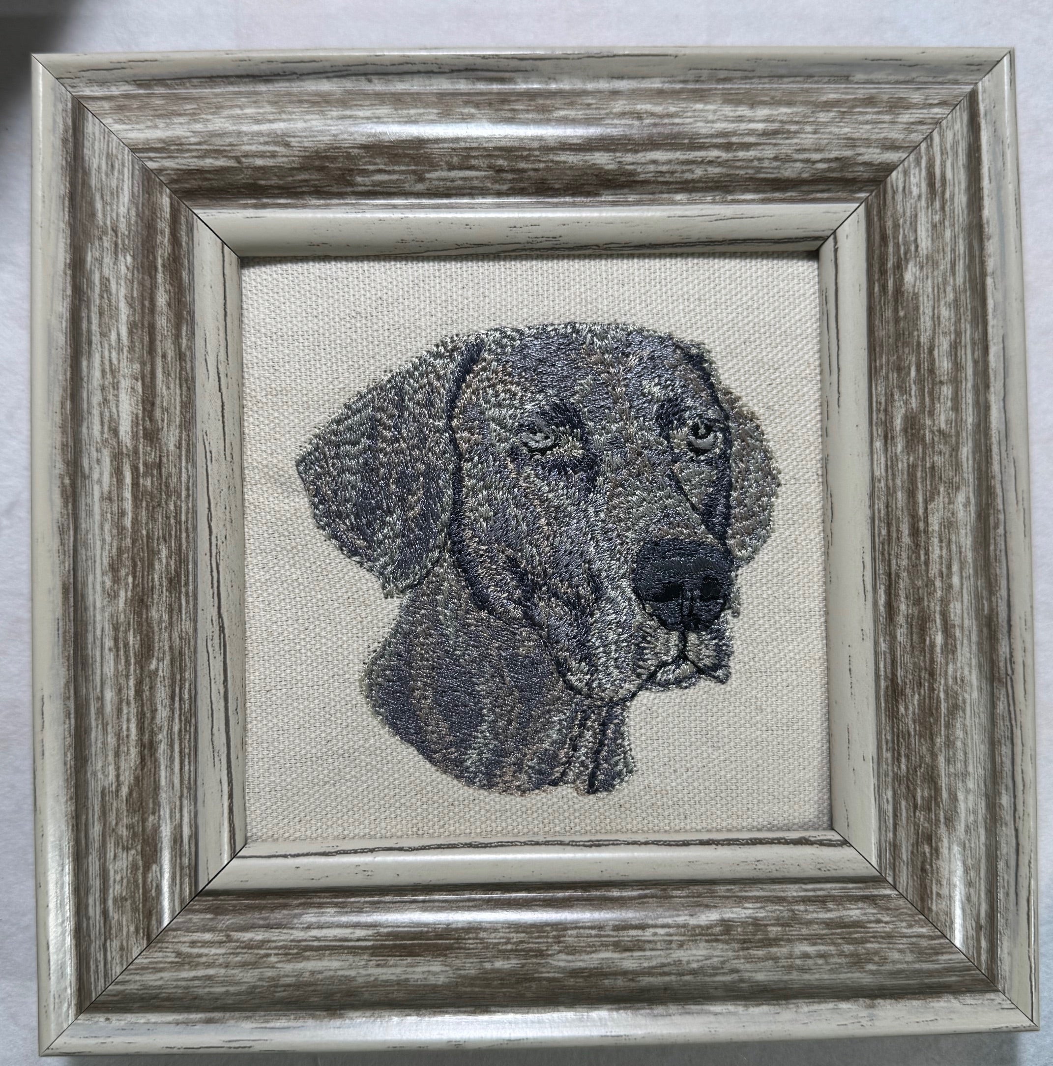 Weimaraner Machine Embroidered Framed Art | Tabletop Decor