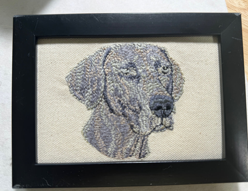 Weimaraner Machine Embroidered Framed Art | Tabletop Decor