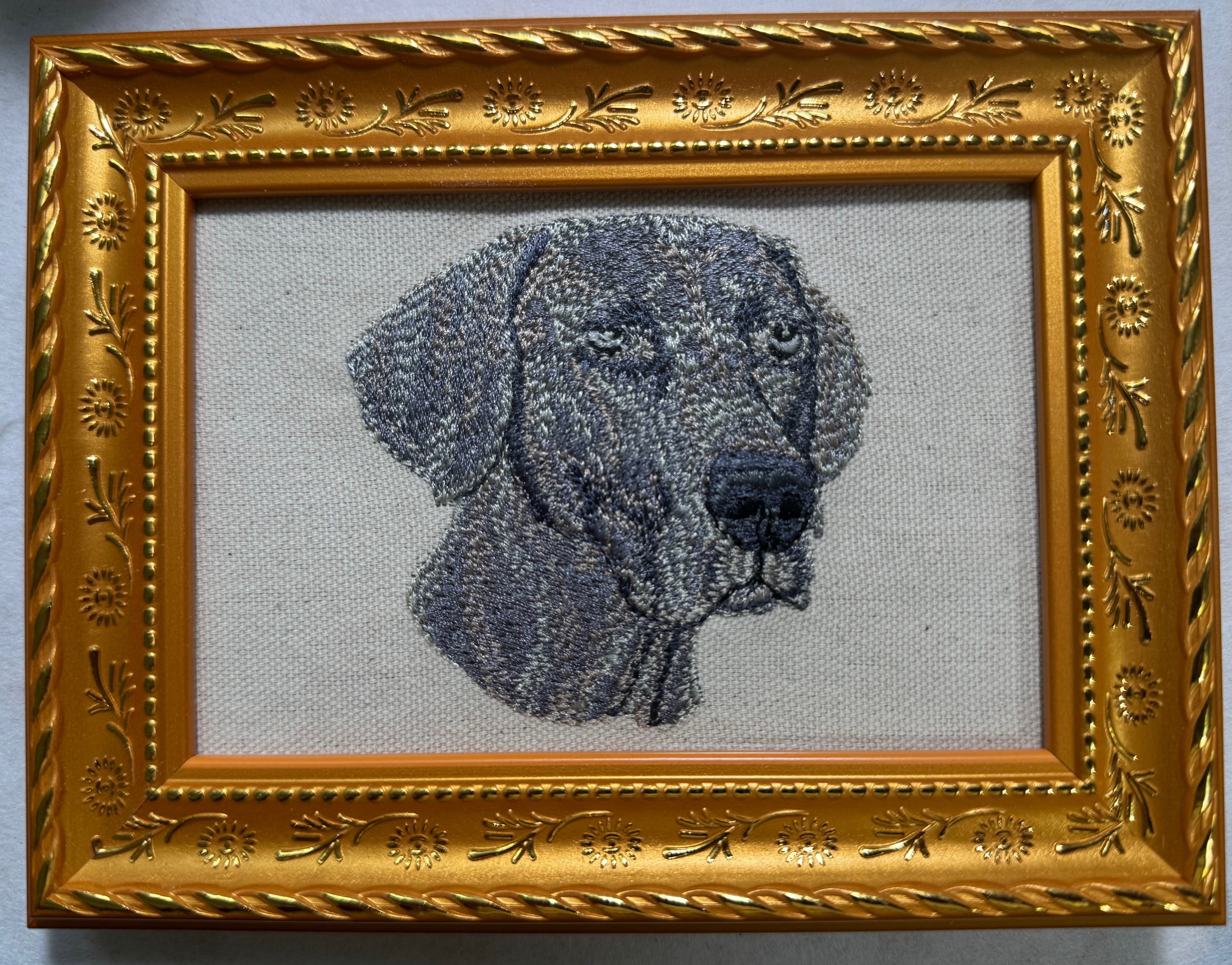 Weimaraner Machine Embroidered Framed Art | Tabletop Decor