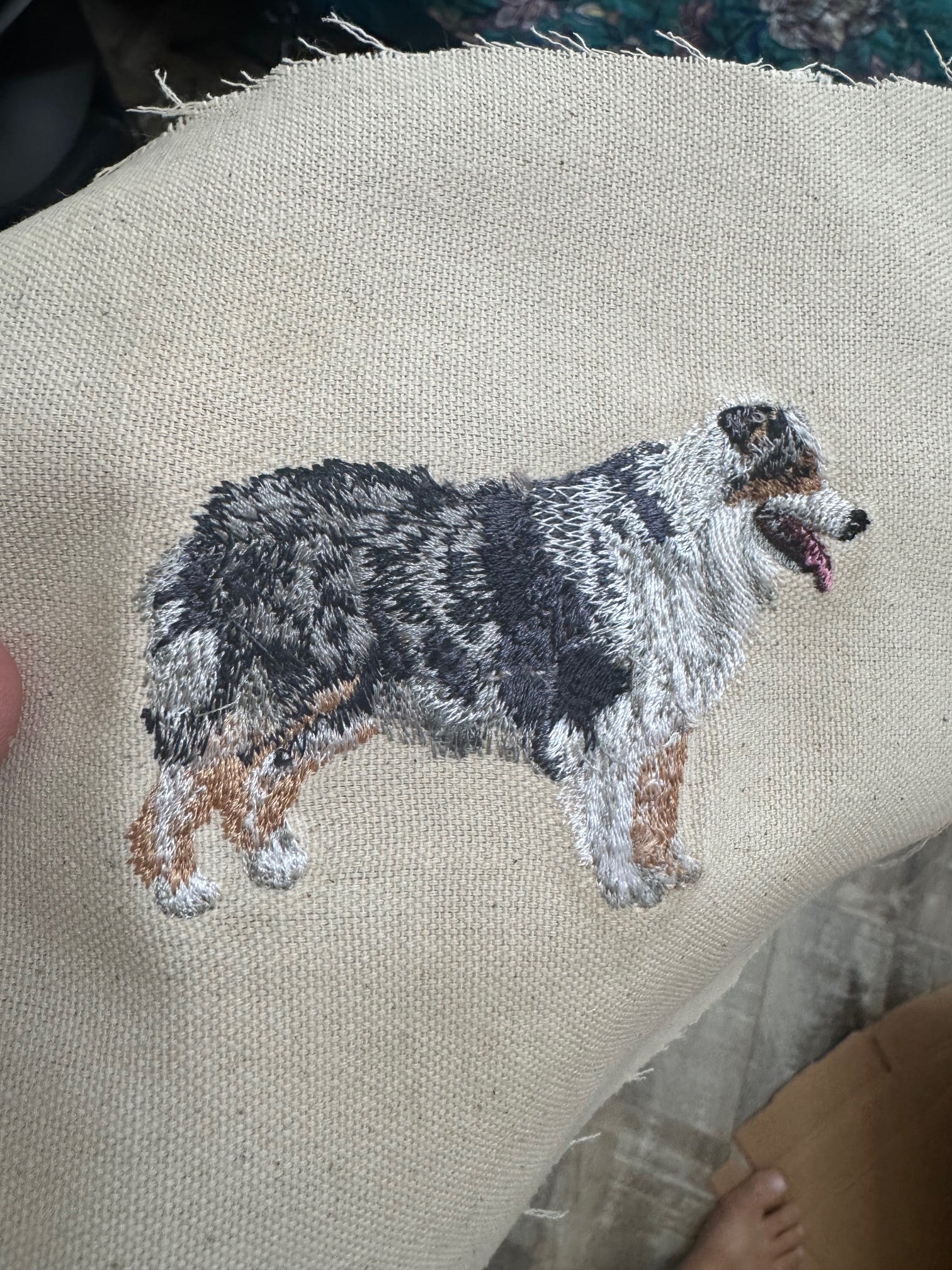 Australian Shepherd Machine Embroidered Framed Art | Tabletop Decor