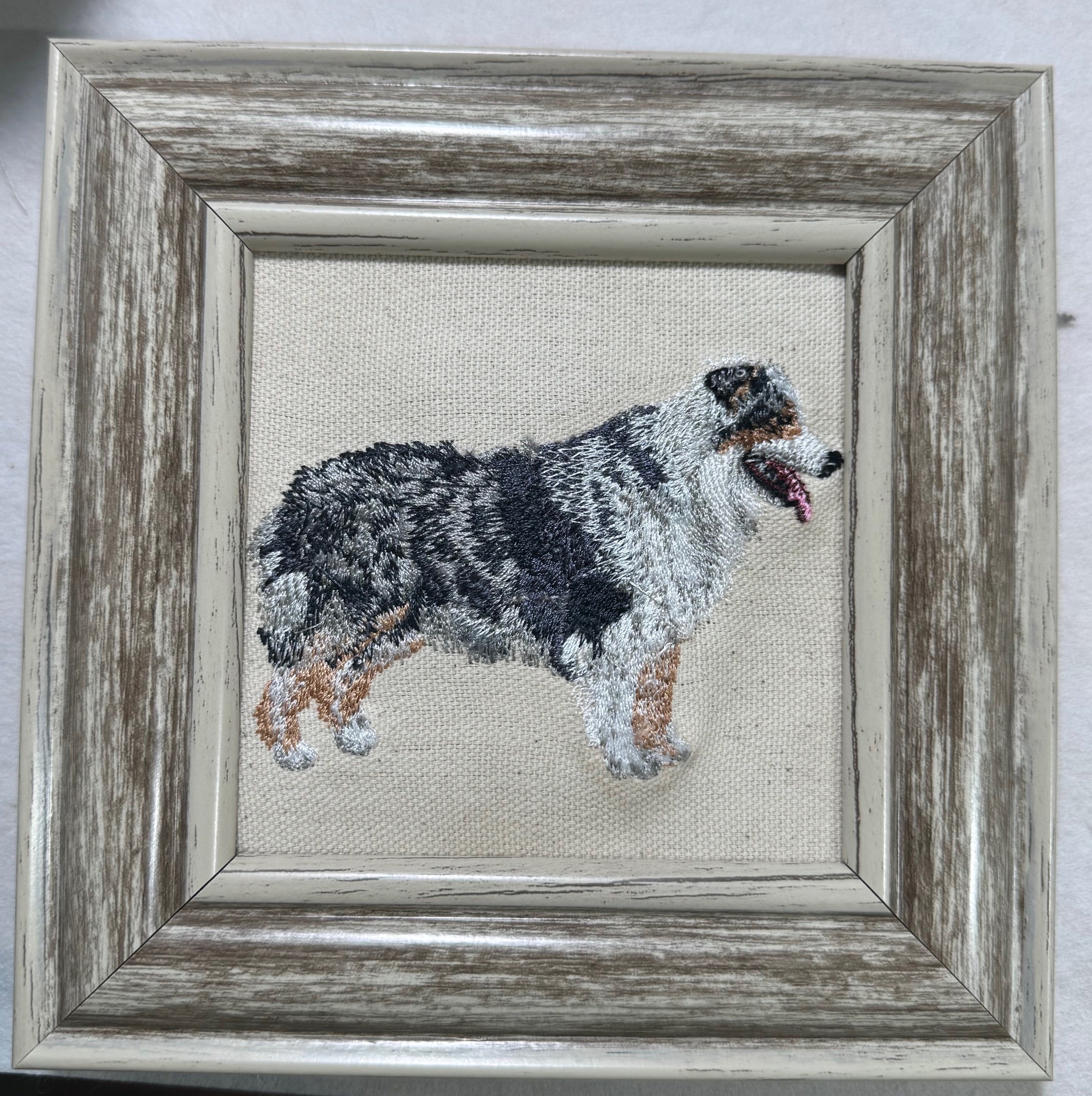 Australian Shepherd Machine Embroidered Framed Art | Tabletop Decor