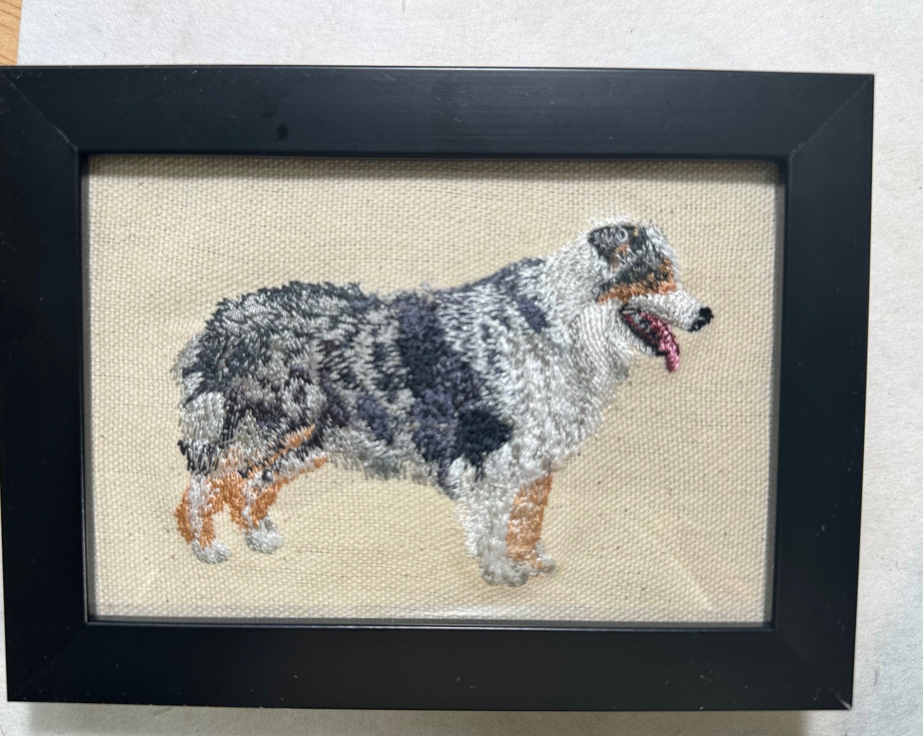 Australian Shepherd Machine Embroidered Framed Art | Tabletop Decor