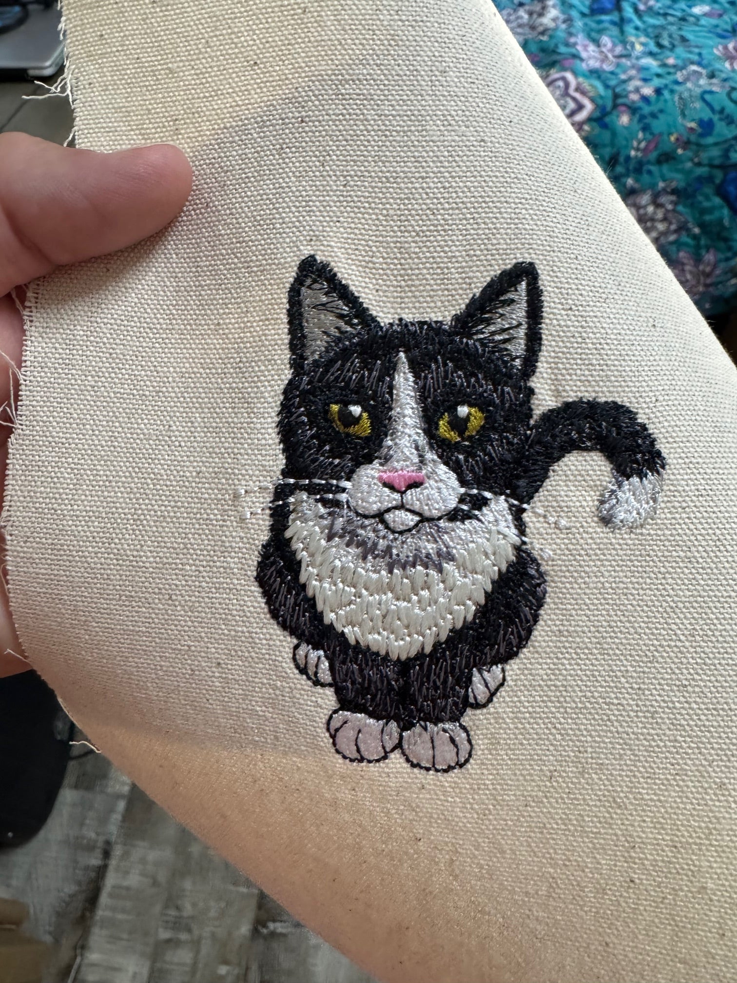 Tuxedo Cat Machine Embroidered Art | Framed Cat Breed Décor