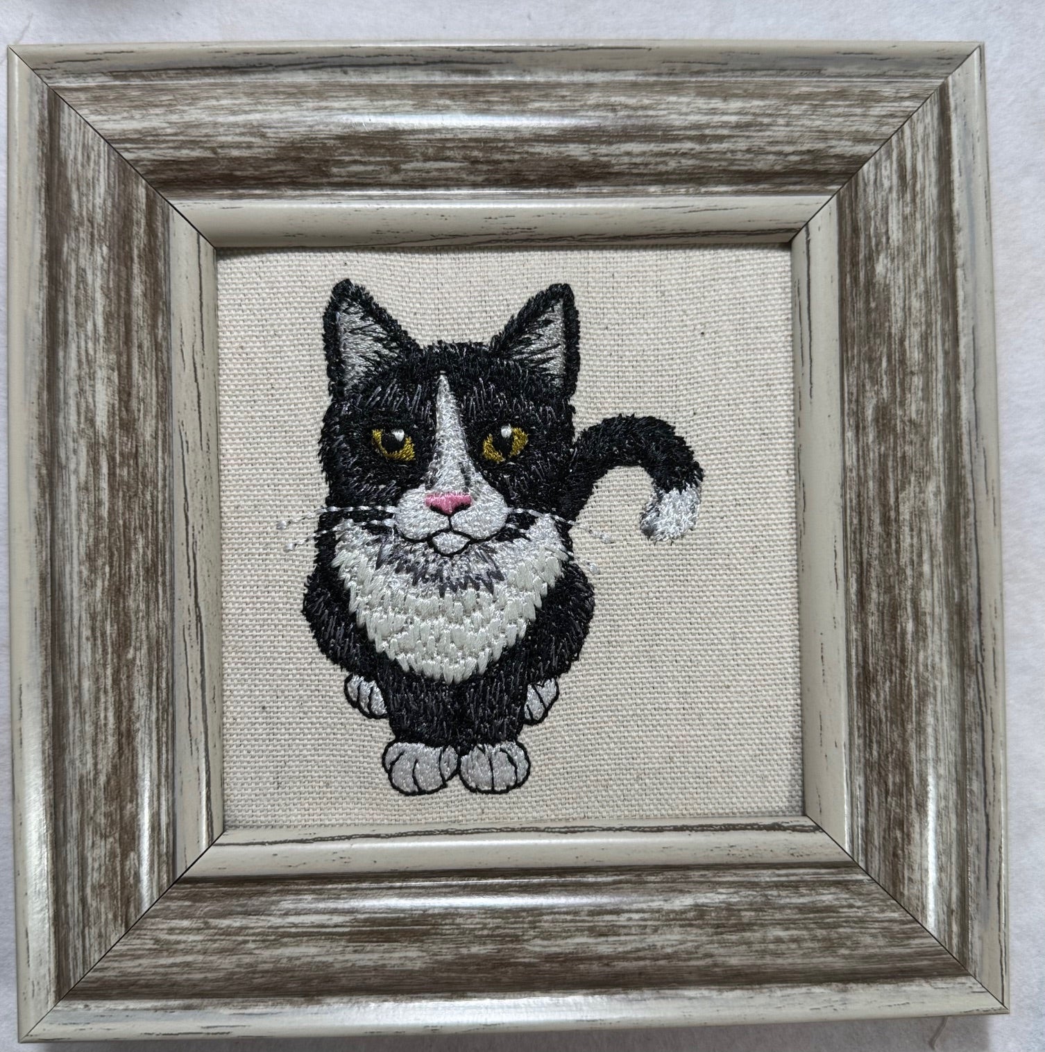 Tuxedo Cat Machine Embroidered Art | Framed Cat Breed Décor