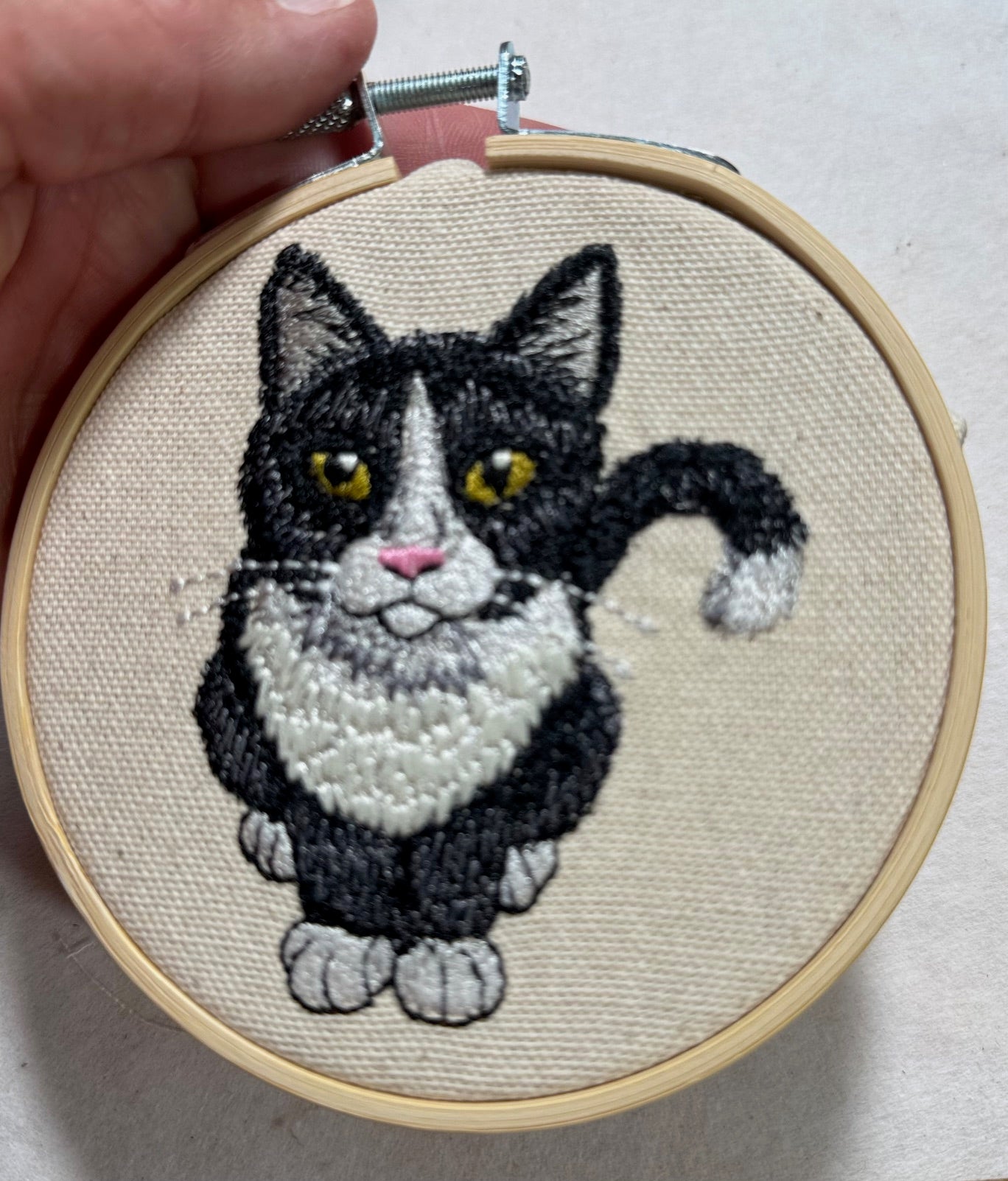 Tuxedo Cat Machine Embroidered Art | Framed Cat Breed Décor