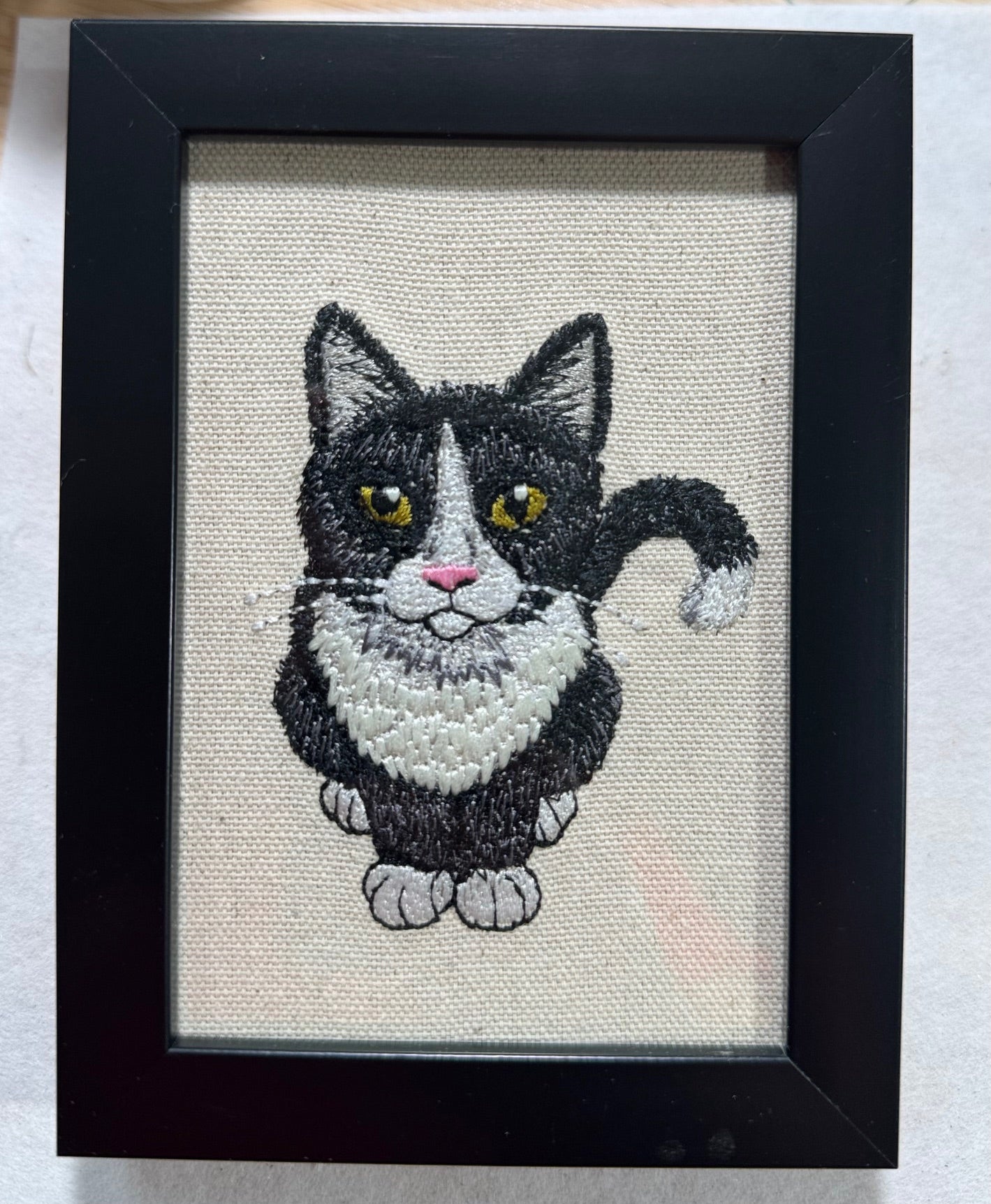 Tuxedo Cat Machine Embroidered Art | Framed Cat Breed Décor