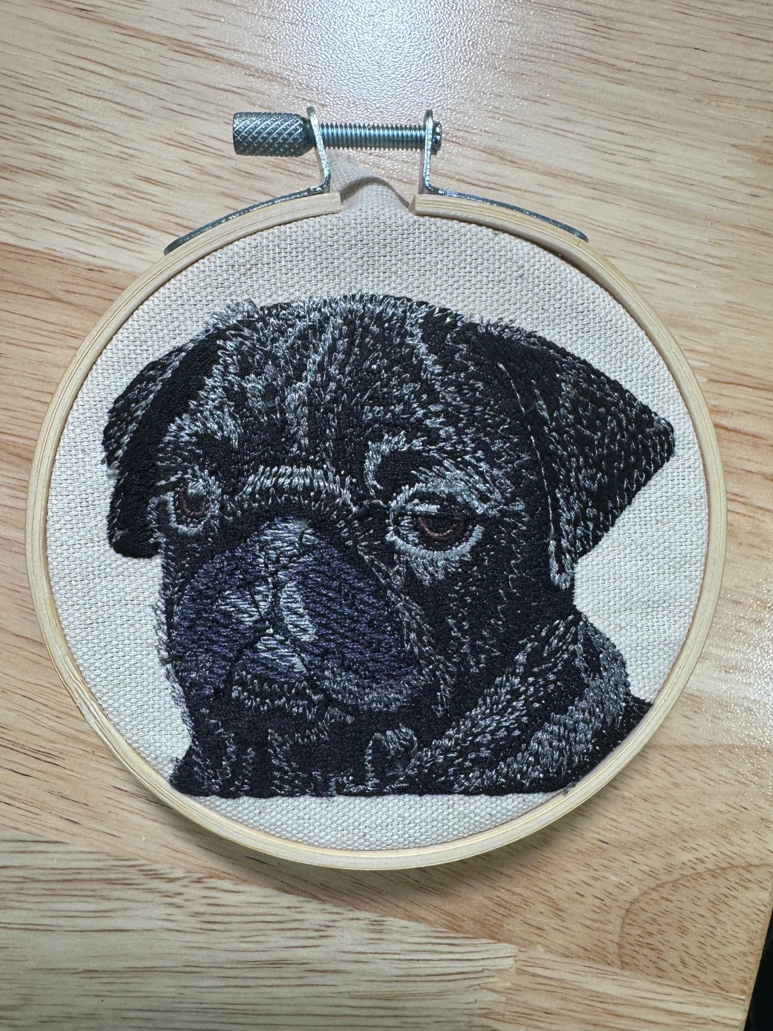 Black Pug Machine Embroidered Art | Framed Dog Breed Décor