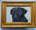 Black Pug Machine Embroidered Art | Framed Dog Breed Décor