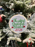 2026 Keepsake-Thankful Grateful Blessed 2026 Embroidered Christmas Ornament – 4" Hoop